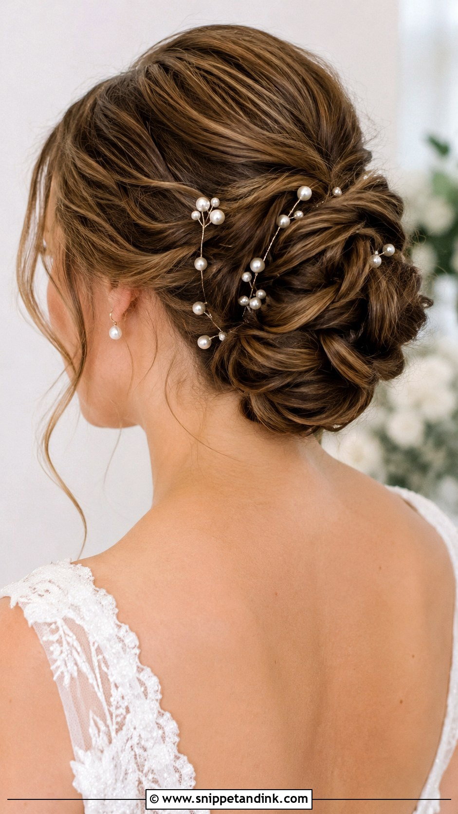 Pearl Accented Updo for Medium Hair - Snippet and Ink - 30 Wedding Updos for Medium Hair