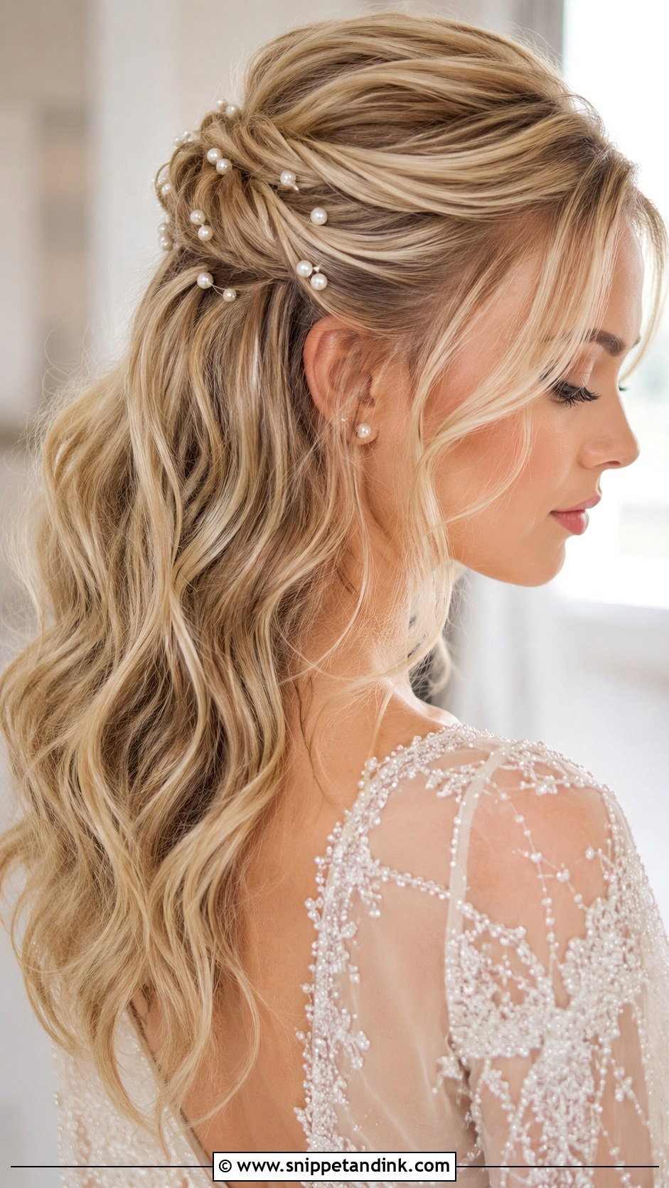 Pearl Accented Wedding Hairstyle - Snippet and Ink - 30 Bride Wedding Hairstyles