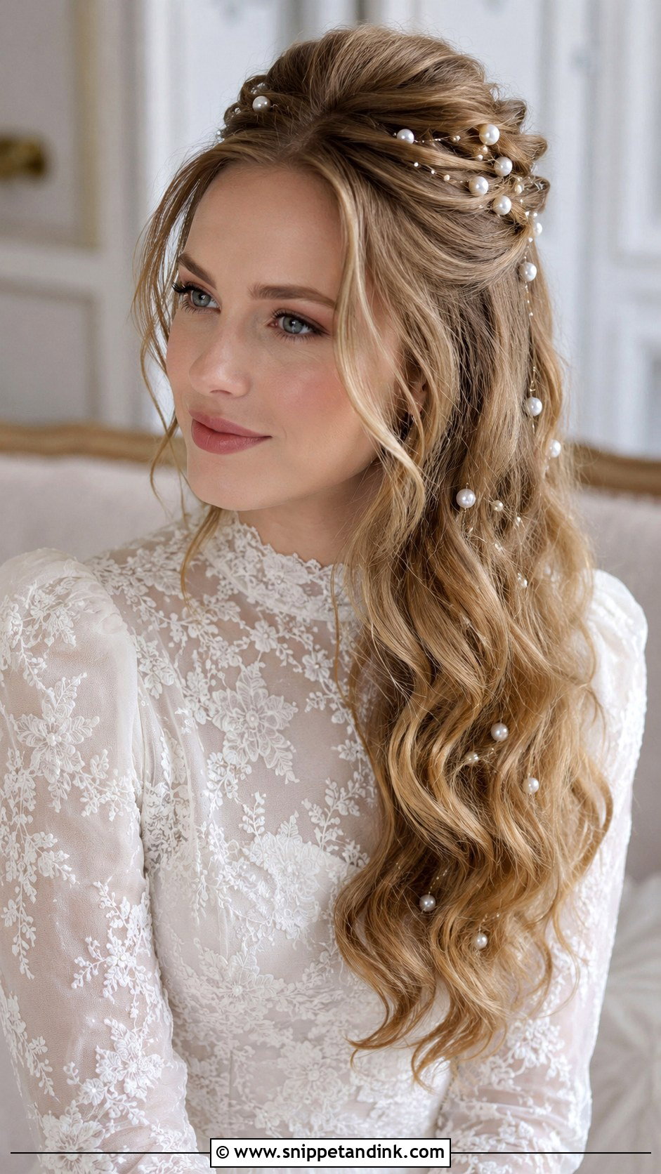 Pearl Accented Wedding Hairstyle - Snippet and Ink - 20 Unique Wedding Hair Ideas