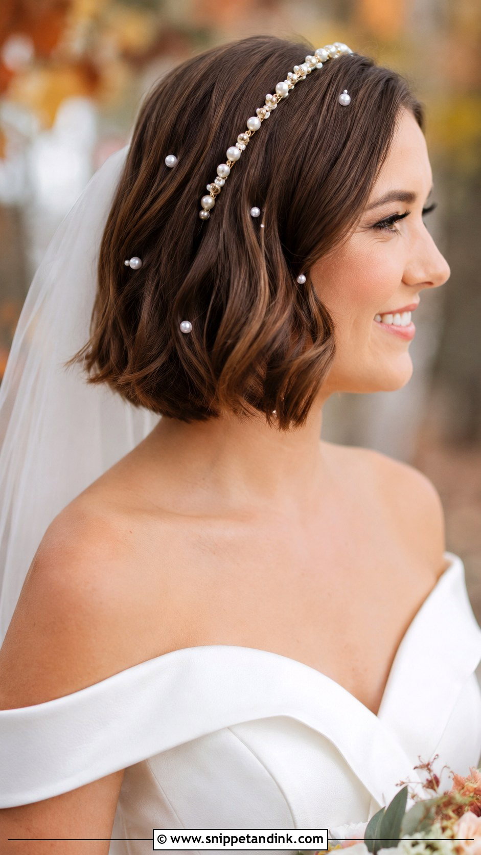 Pearl Accessorized Chin Length Bob - Snippet and Ink - 25 Short Hair for Wedding Ideas