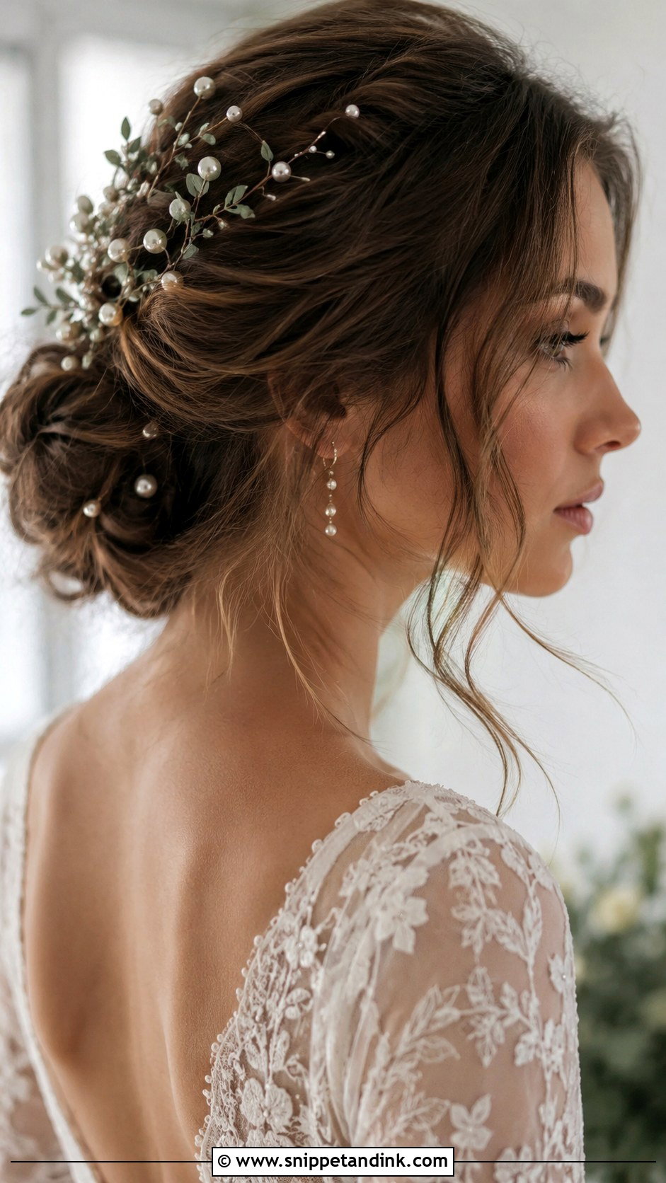 Pearl Adorned Boho Updo - Snippet and Ink - 20 Pearl Bridal Hair Ideas