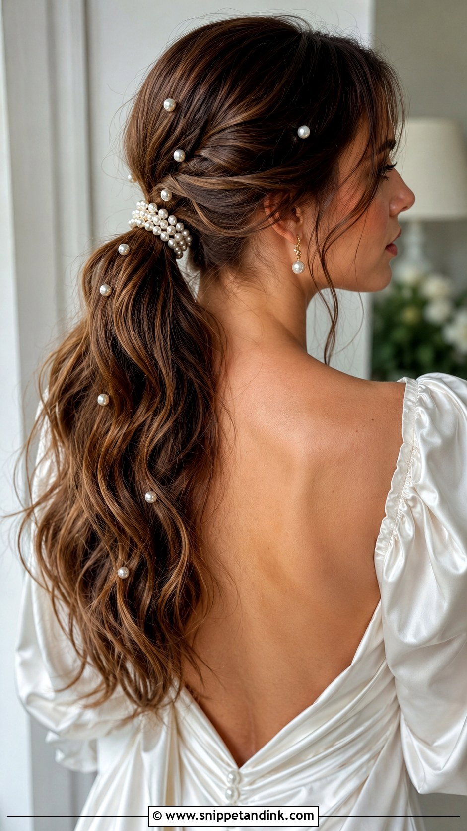 Pearl Adorned Bridal Ponytail - Snippet and Ink - 25 Bridal Hair Ponytail Ideas