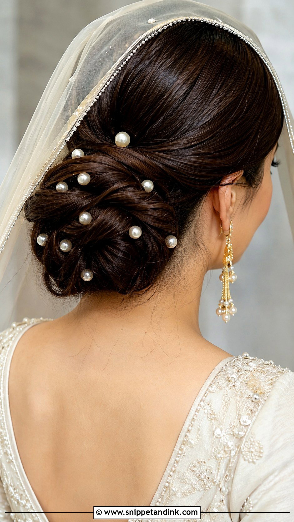 Pearl Adorned Chignon - Snippet and Ink - 20 Hindu Bridal Hairstyles