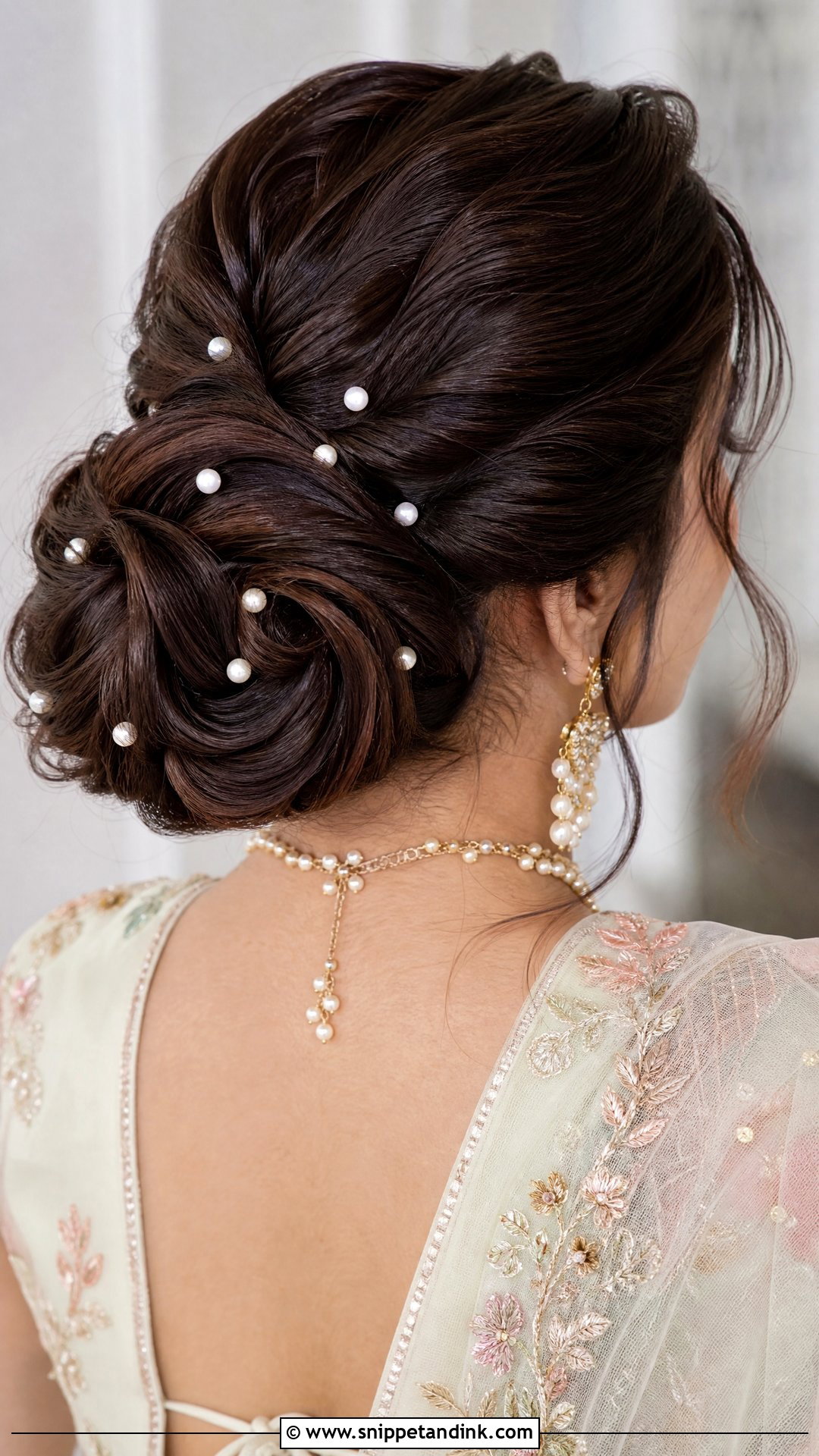 Pearl Adorned Chignon - Snippet and Ink - 20 Barat Bridal Hairstyle Ideas