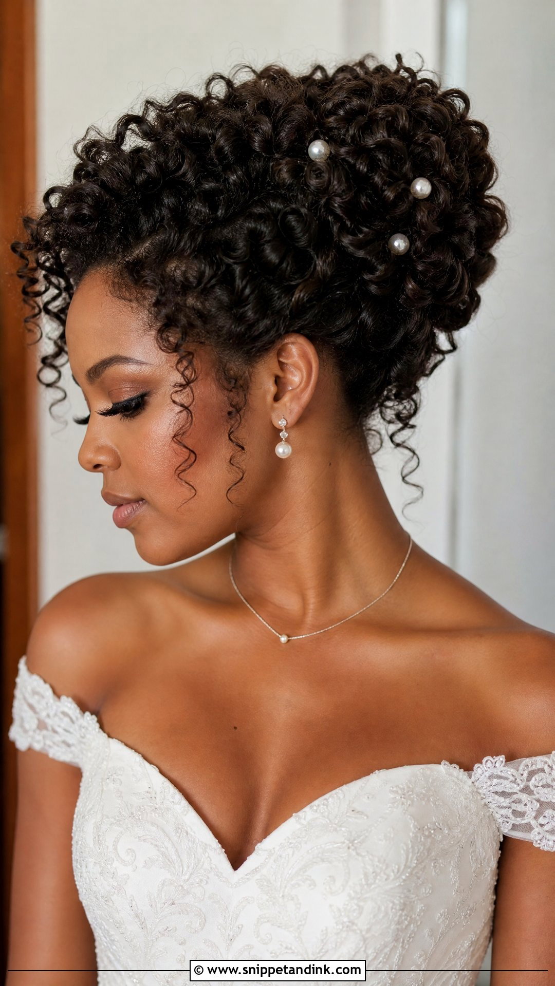 Pearl Adorned Curly Updo - Snippet and Ink - 20 Wedding Hair with Pearls Ideas