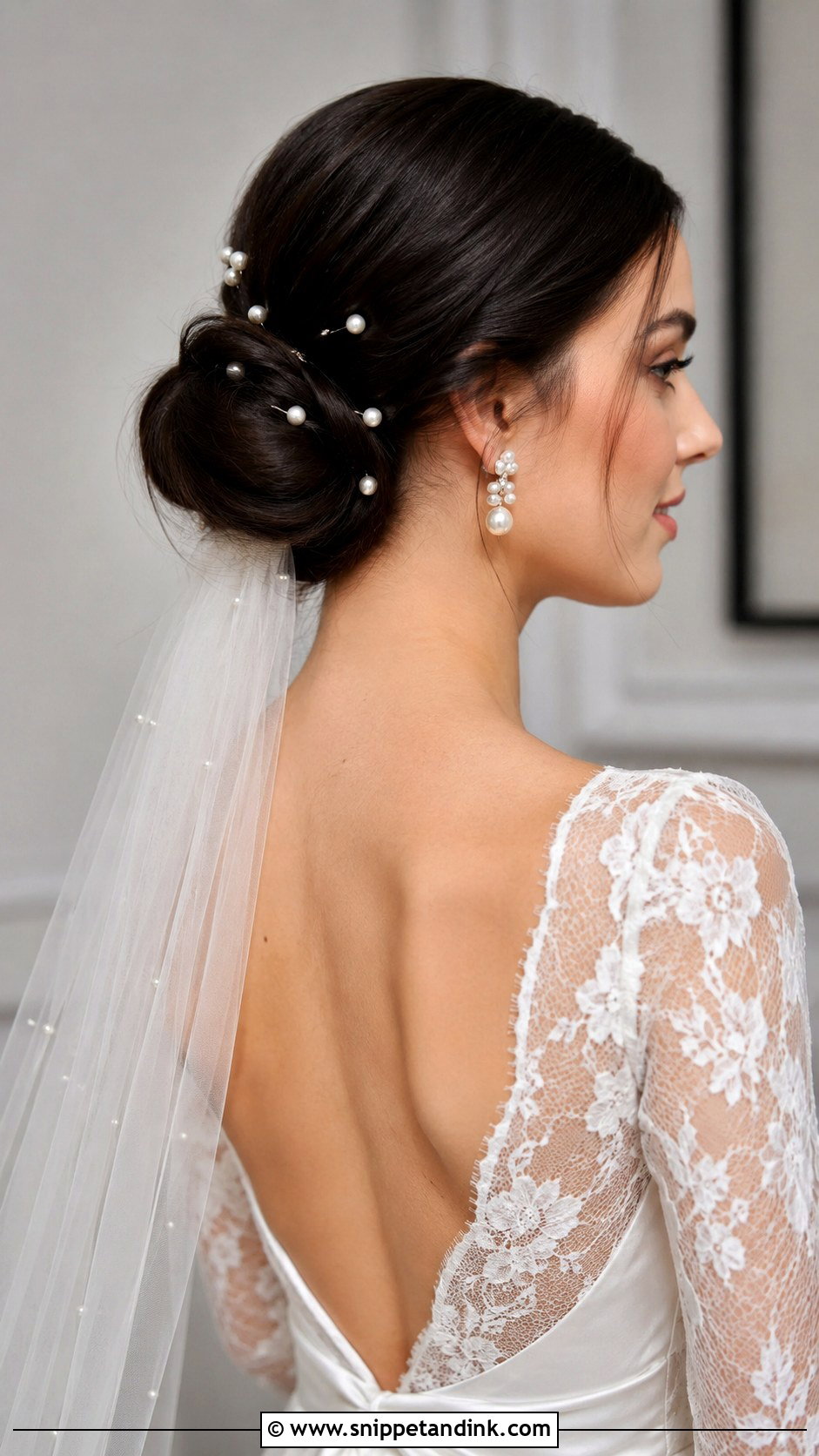 Pearl Adorned Low Bun - Snippet and Ink - 20 Winter Wedding Hairstyles