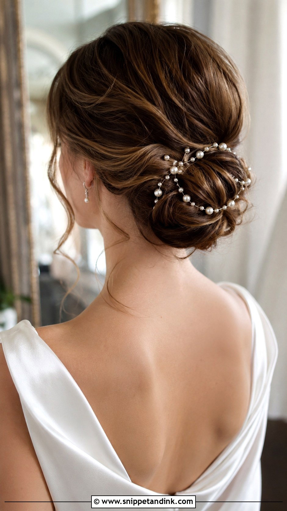 Pearl Adorned Low Bun - Snippet and Ink - 25 Vintage Bridal Hair Ideas