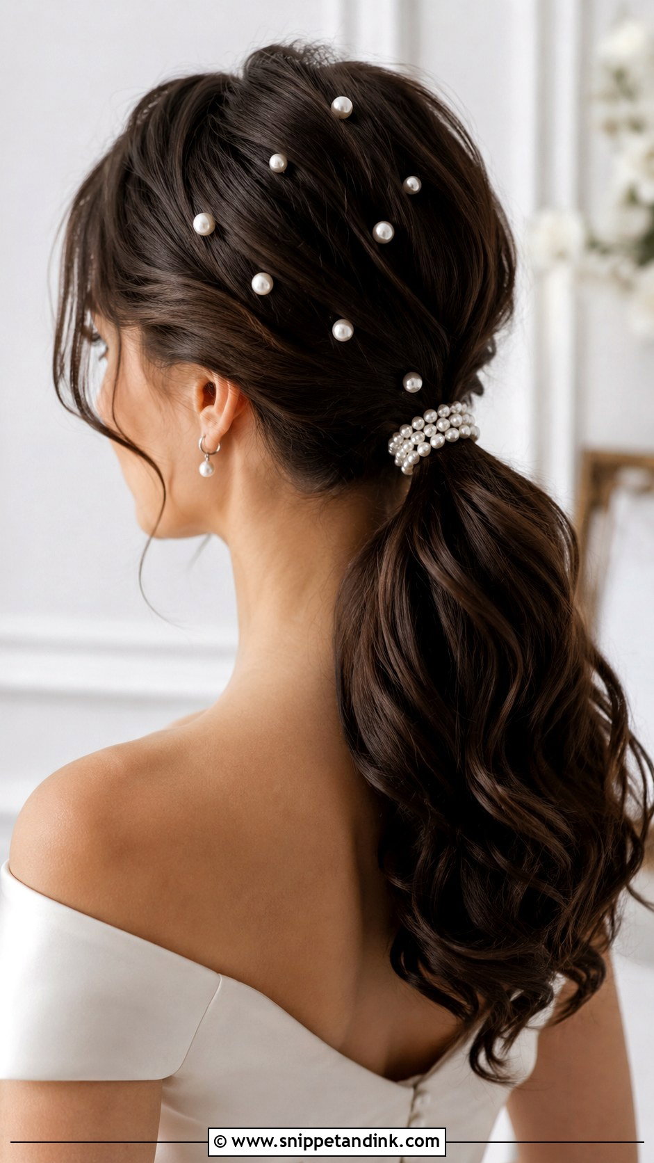 Pearl Adorned Low Ponytail - Snippet and Ink - 20 Bridal Low Ponytail Ideas