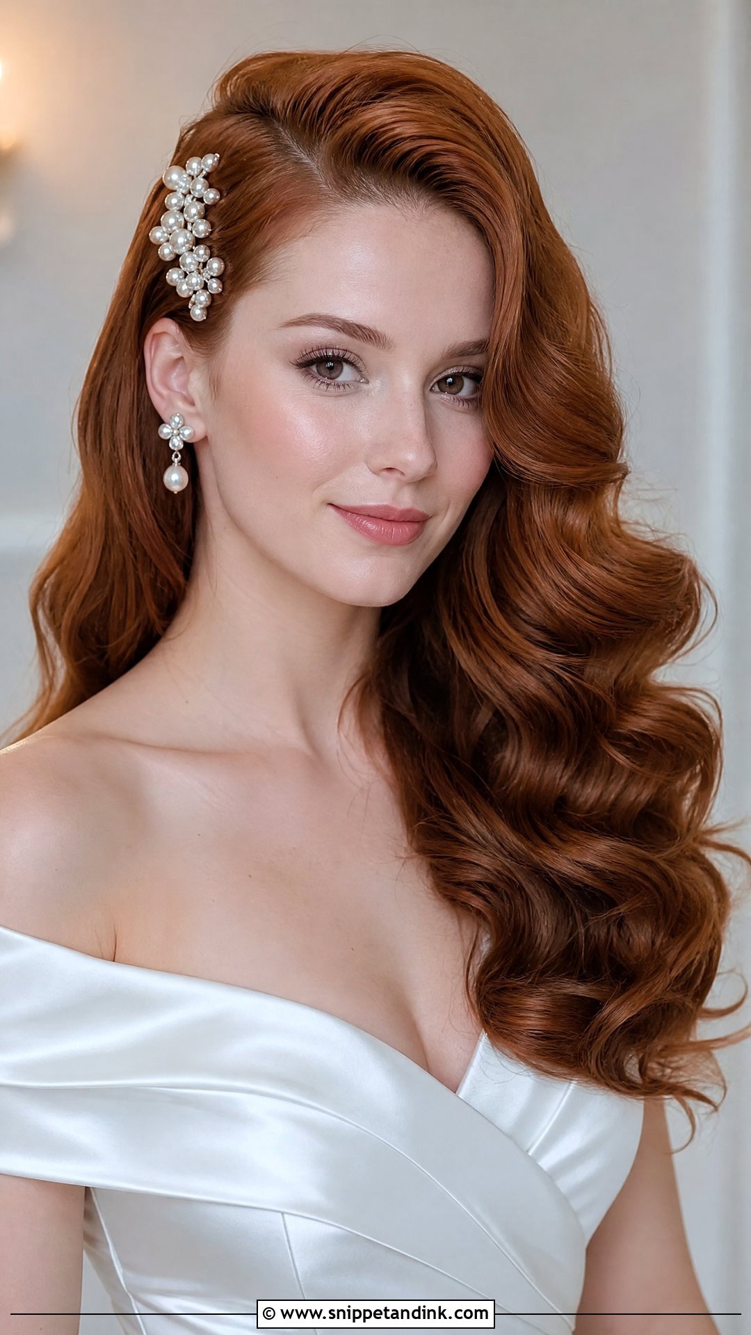 Pearl Adorned Side Swept Waves - Snippet and Ink - 20 Pearls in Hair Wedding Ideas