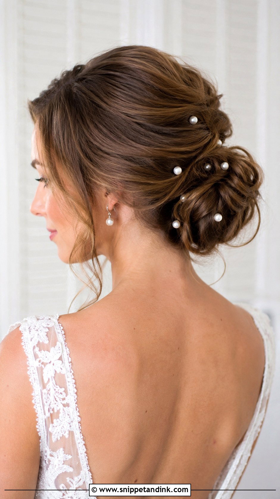Pearl Adorned Updo for Medium Hair - Snippet and Ink - 25 Up Dos for Medium Hair Wedding Ideas