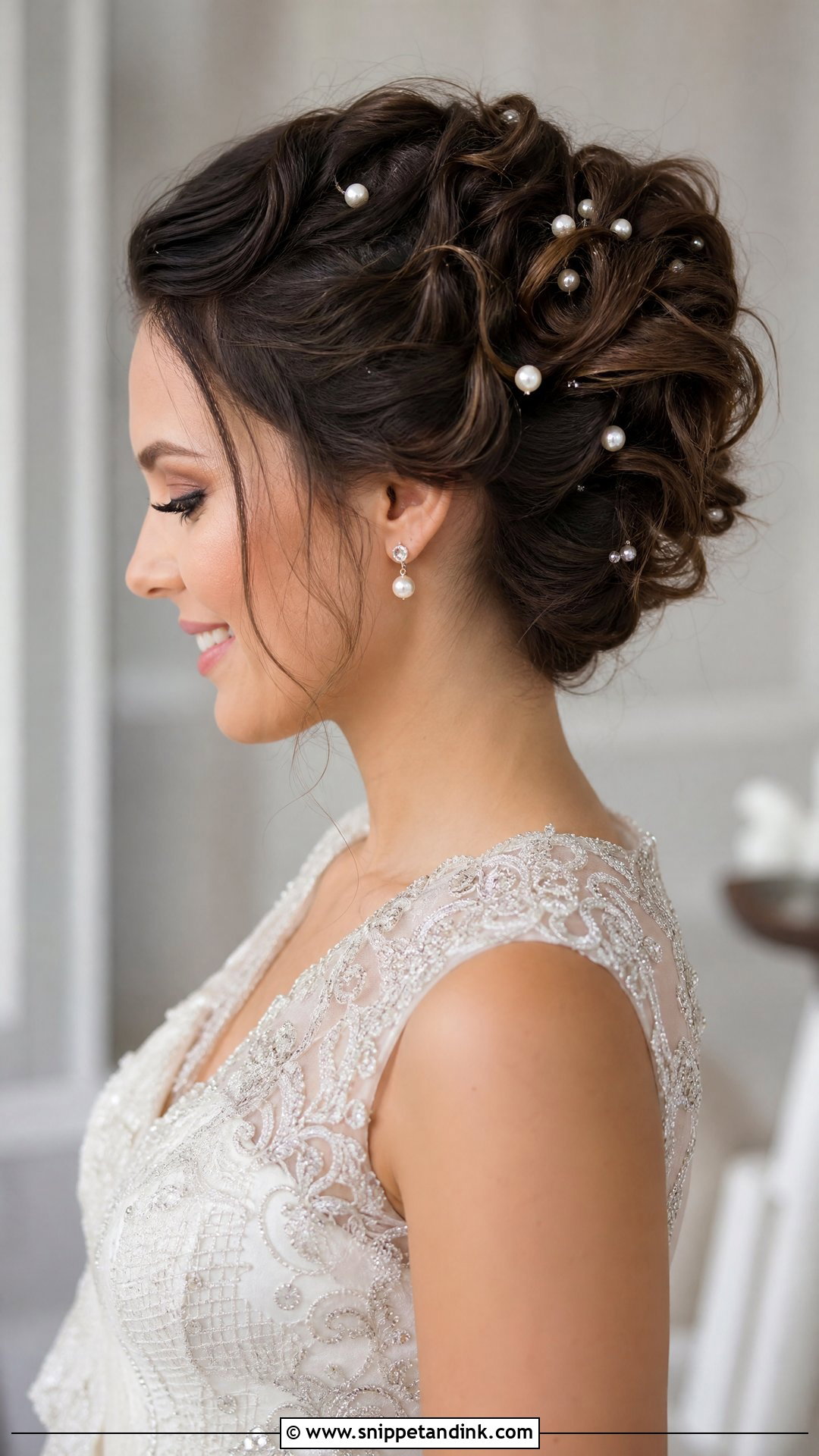 Pearl Adorned Wedding Hairstyle - Snippet and Ink - 20 Wedding Hair for Medium Hair Ideas