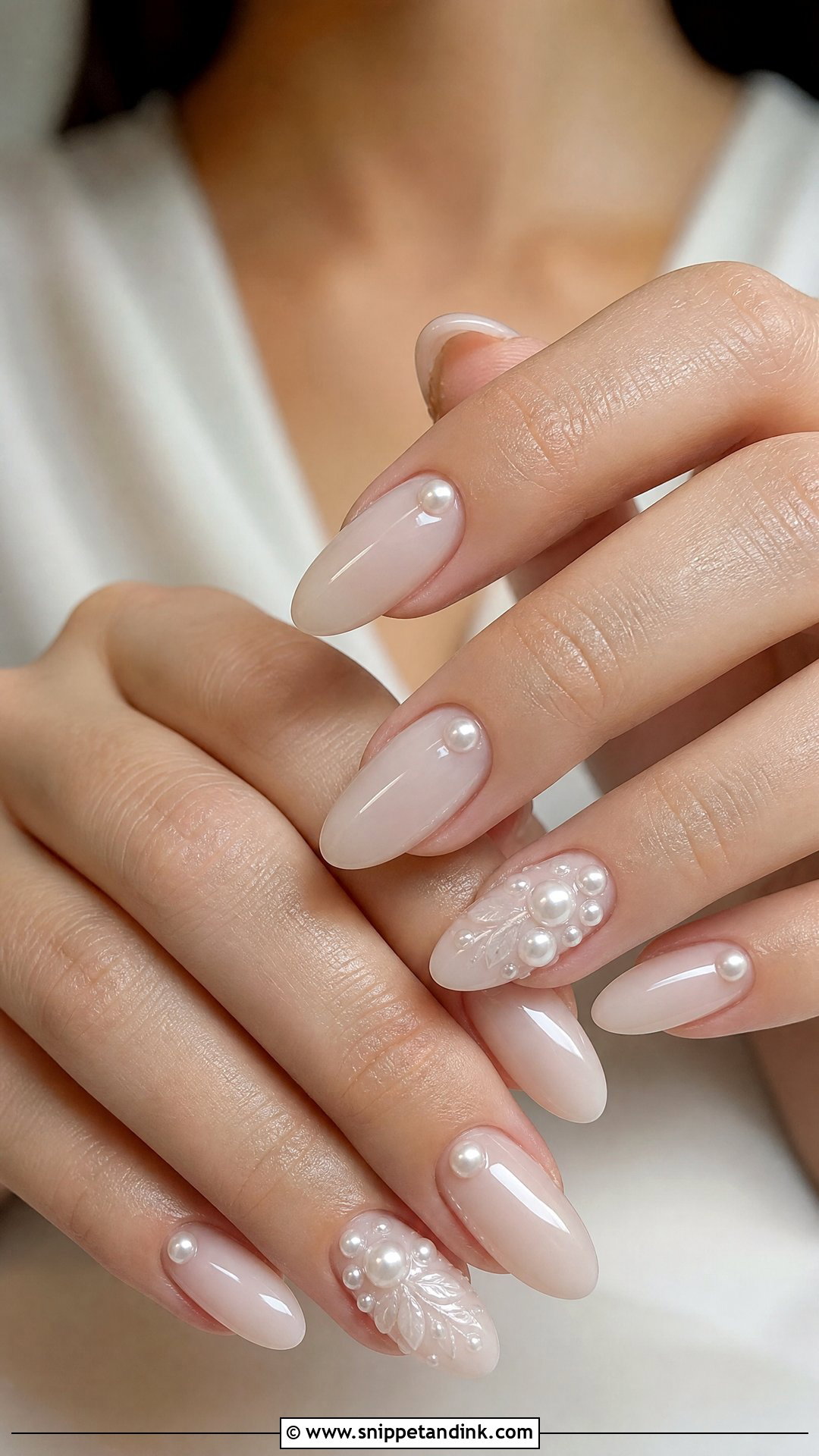Pearl Almond Bridal Nails - Snippet and Ink - 25 Almond Shape Bridal Nails