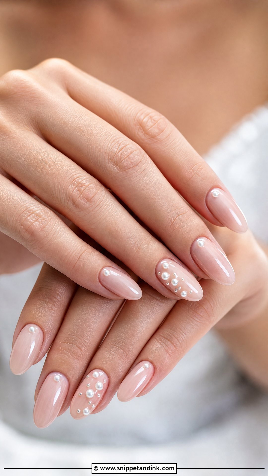 Pearl Almond Bridal Nails - Snippet and Ink - 25 Almond Bridal Nails