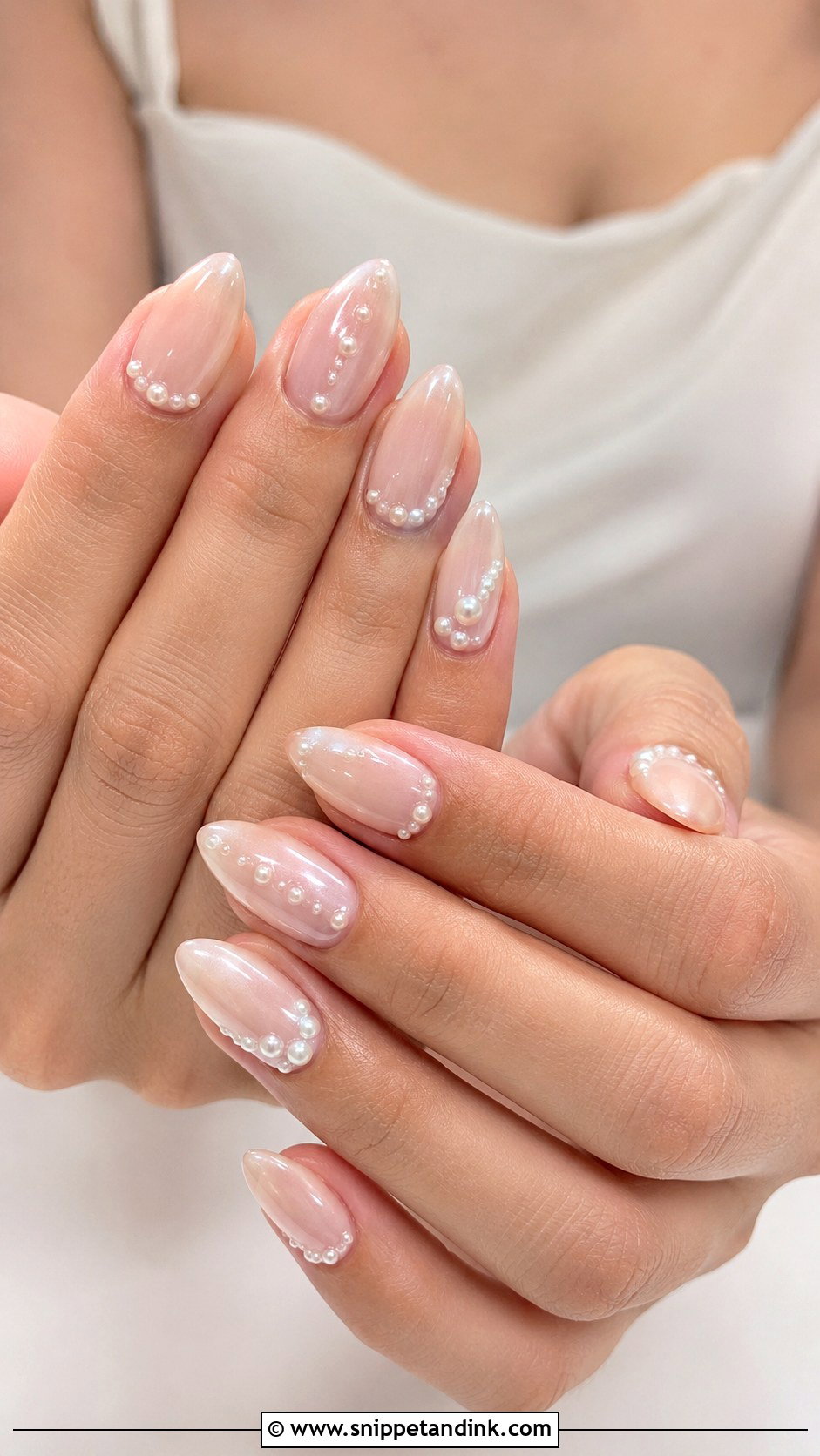 Pearl Almond Wedding Guest Nails - Snippet and Ink - 20 Almond Wedding Guest Nails Ideas