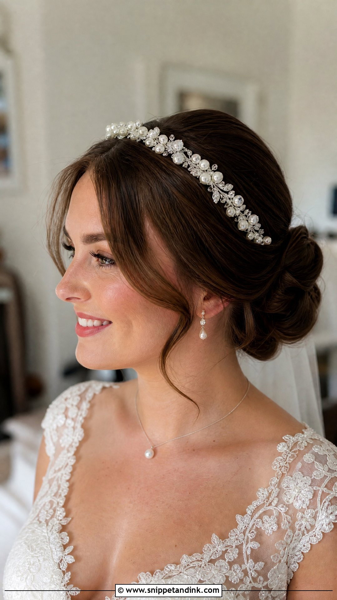 Pearl And Crystal Bridal Hair Band With Chignon - Snippet and Ink - 15 Bridal Hair Bands