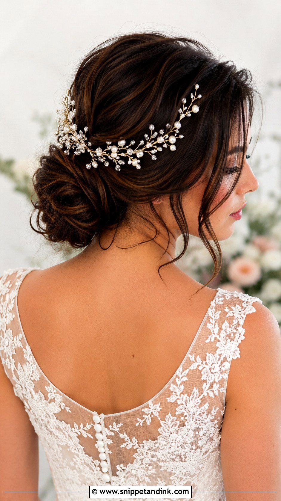 Pearl And Crystal Bridal Headpiece With Soft Updo - Snippet and Ink - 15 Wedding Hair Clips Bridal Headpieces
