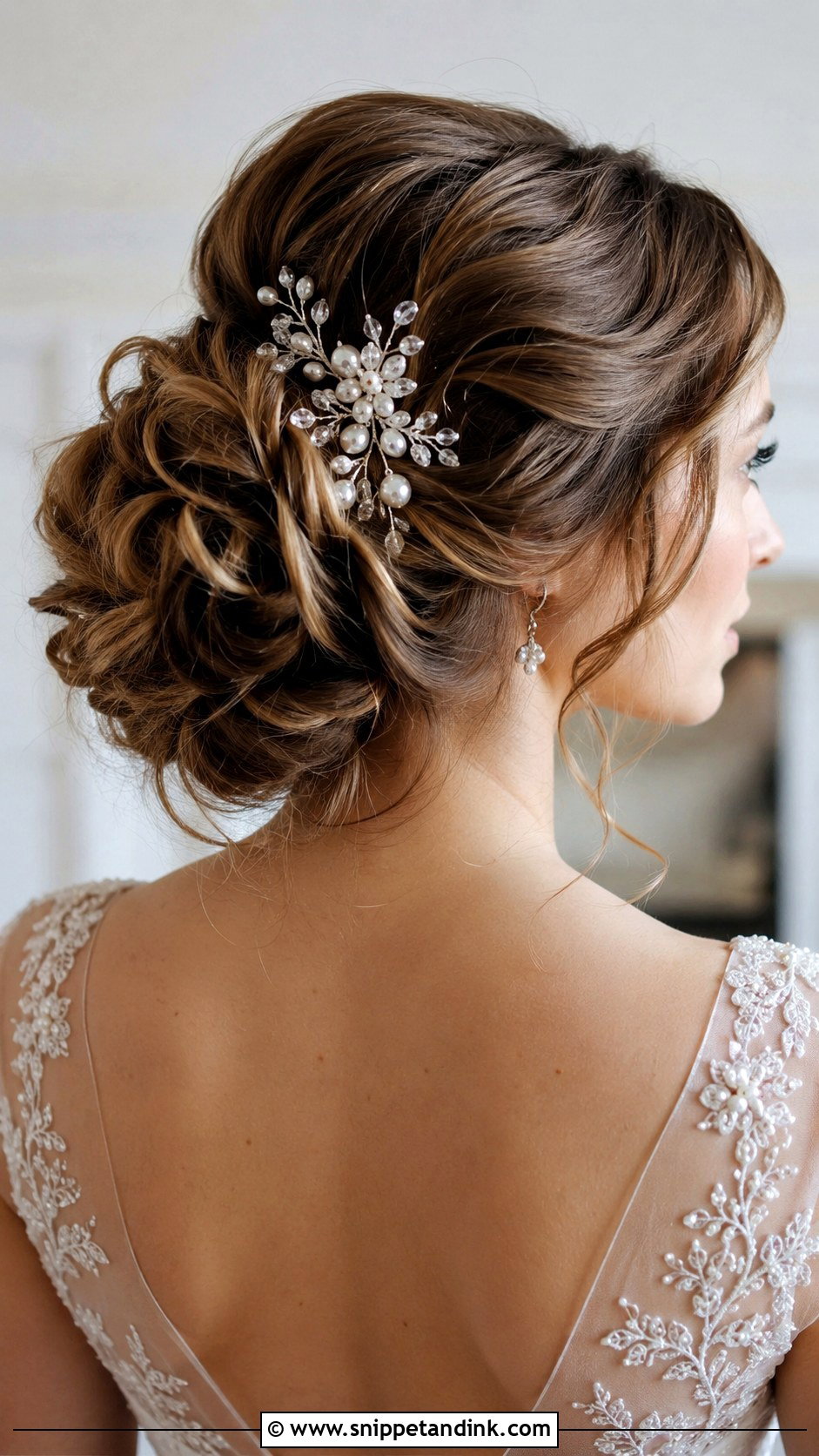 Pearl And Crystal Comb With Romantic Updo - Snippet and Ink - 20 Bridal Hair Comb Ideas