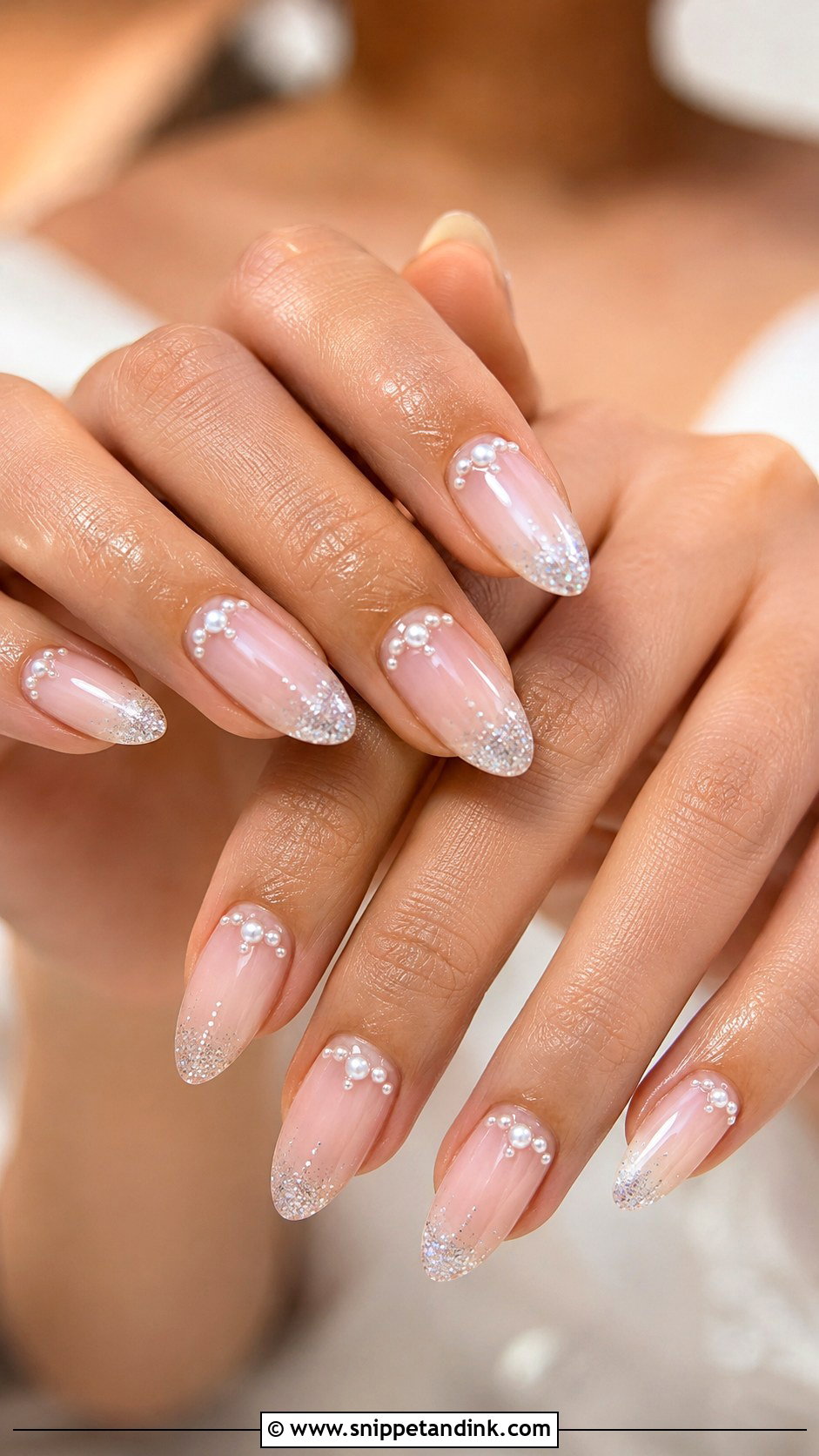 Pearl And Glitter Bridal Nails - Snippet and Ink - 20 Sparkle Bridal Wedding Nails for Bride