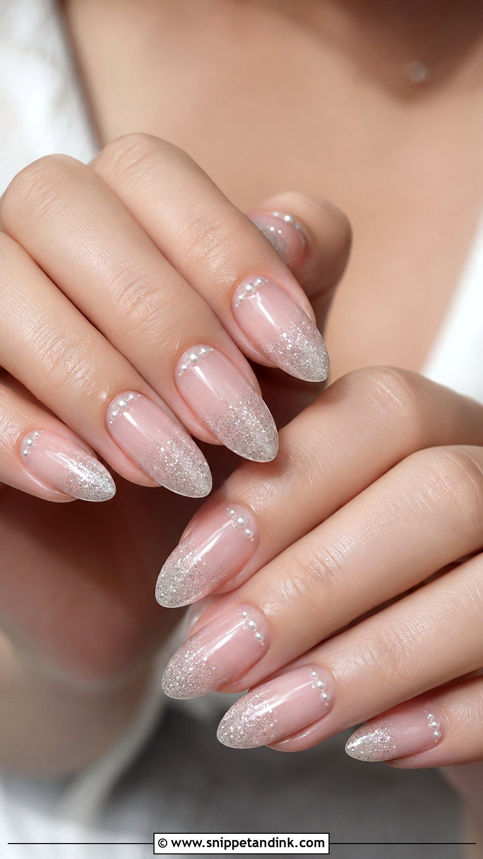 Pearl And Glitter Wedding Nails - Snippet and Ink - 20 Sparkly Wedding Nails