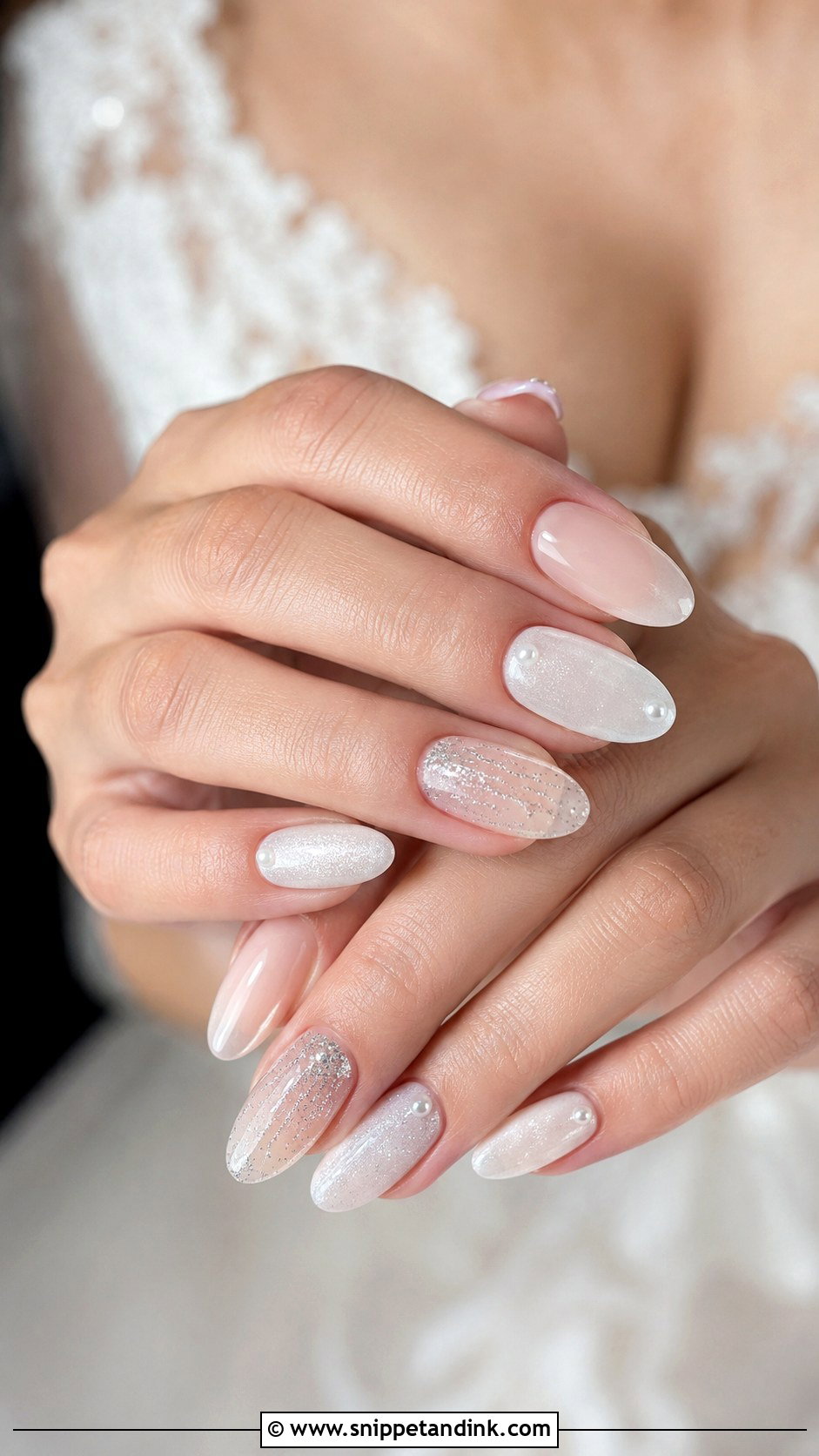 Pearl And Glitter Wedding Nails - Snippet and Ink - 20 Classy Bridal Sparkle Wedding Nails for Bride