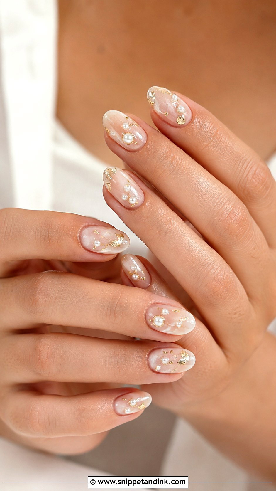 Pearl And Gold Bridal Nails - Snippet and Ink - 20 Gold Bridal Nails