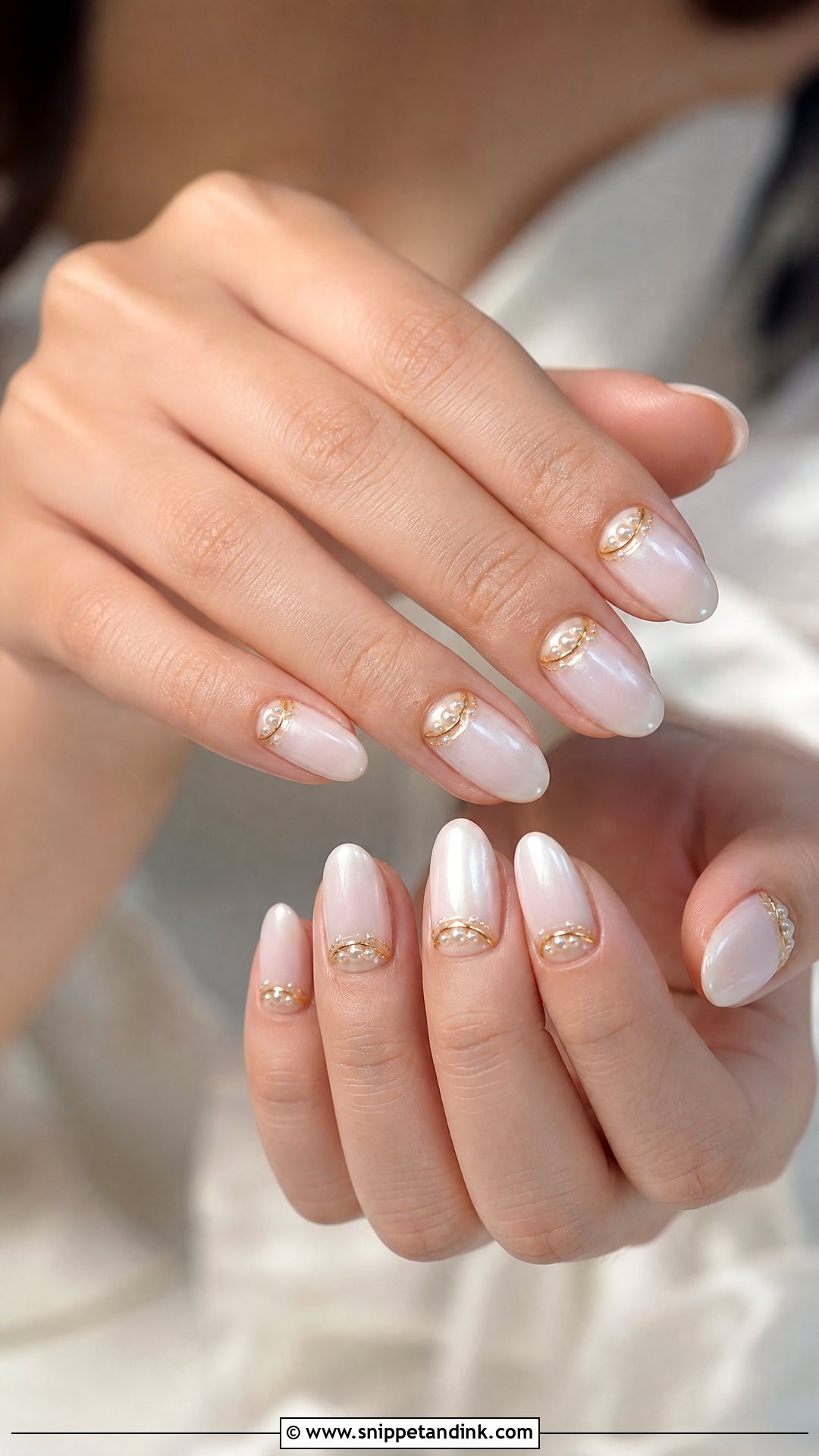 Pearl And Gold Bride Nails - Snippet and Ink - 25 Elegant Gold Bride Wedding Nails