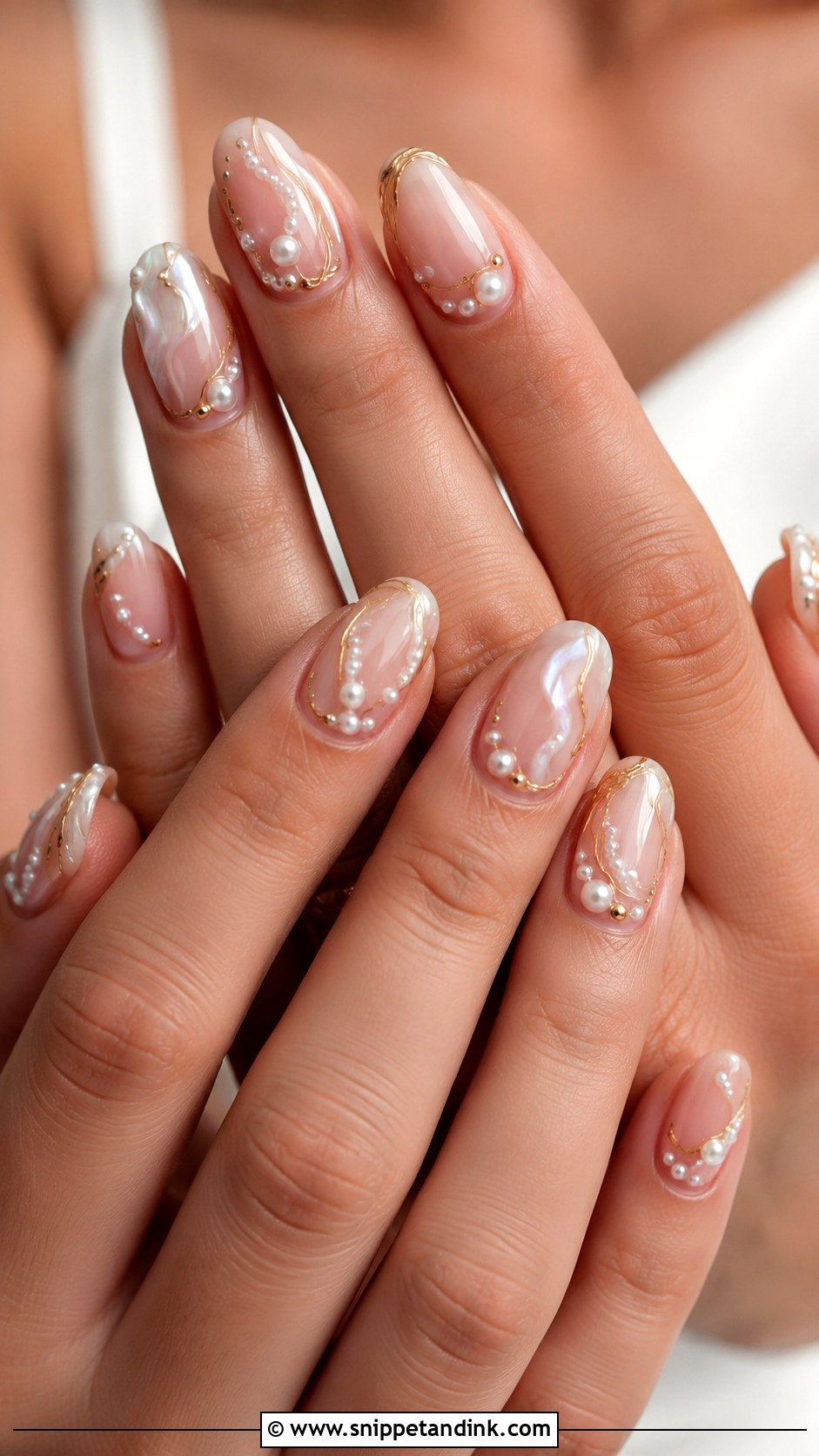 Pearl And Gold Wedding Nails - Snippet and Ink - 20 Golden Wedding Nails