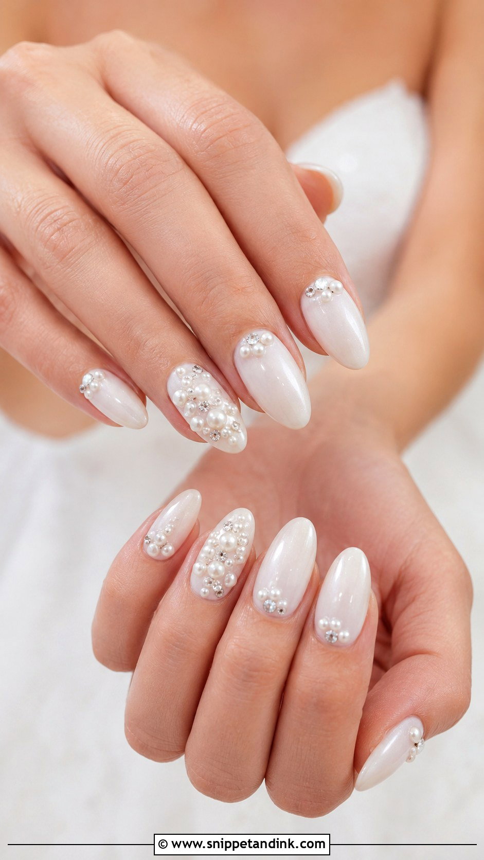 Pearl And Rhinestone Wedding Nails - Snippet and Ink - 20 Bling Wedding Nails