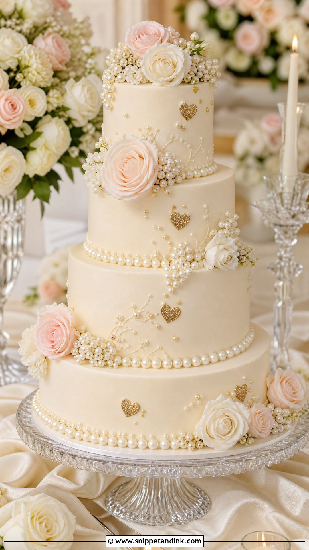 Pearl And Rose Wedding Cake - Snippet and Ink - 25 Love Theme Cake Ideas for Wedding