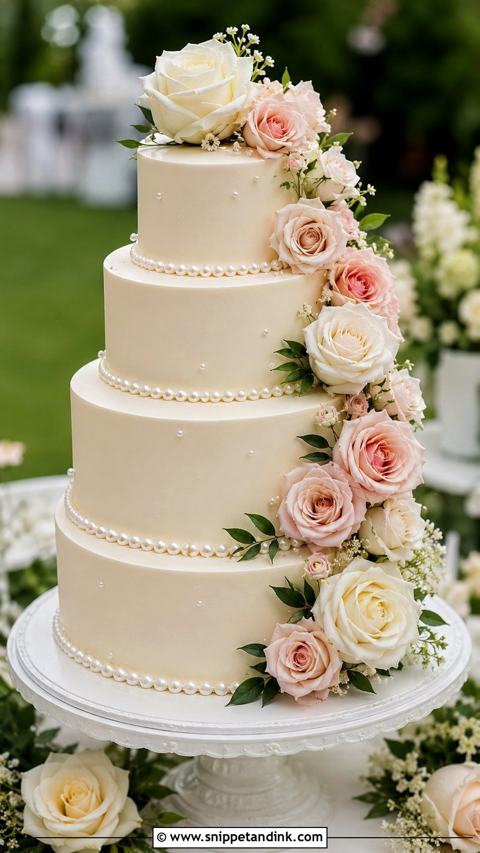 Pearl And Rose Wedding Cake - Snippet and Ink - 20 Cakes with Pearls for Wedding