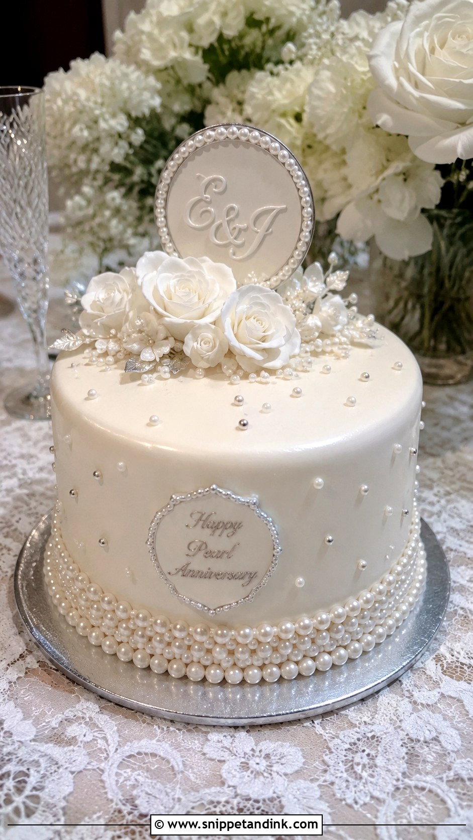 Pearl Anniversary Cake - Snippet and Ink - 20 Anniversary Couple Cake Design Ideas