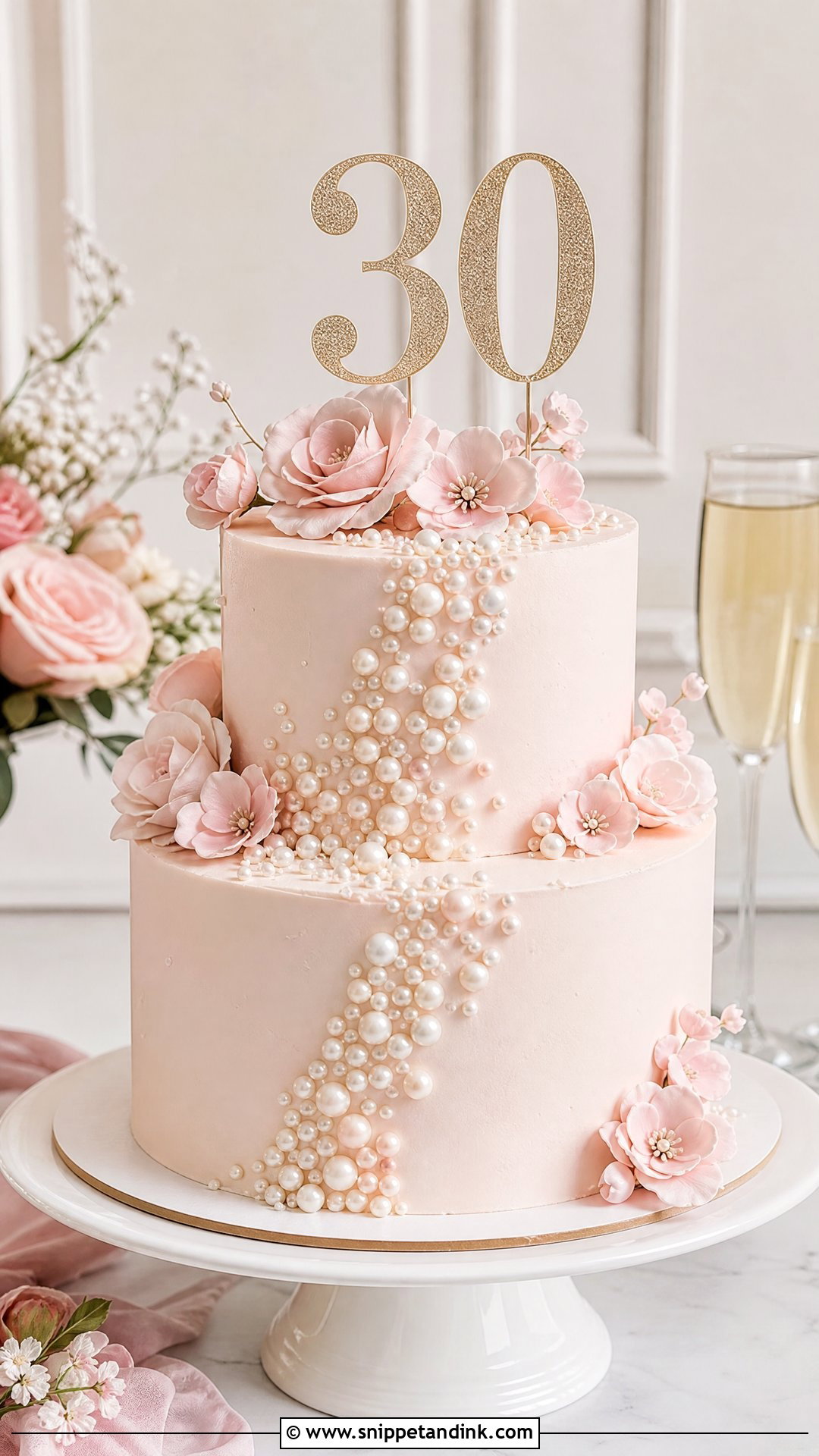 Pearl Anniversary Cake With Blush Pink - Snippet and Ink - 20 Pearl Anniversary Cake Ideas