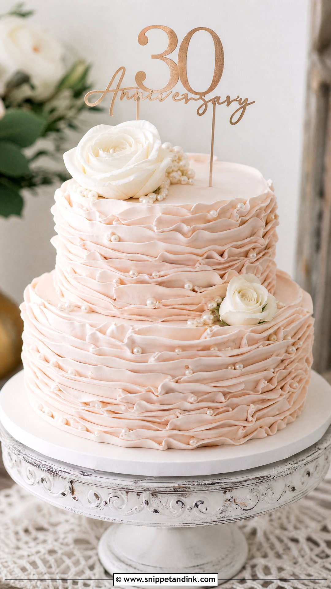 Pearl Anniversary Cake With Buttercream Ruffles - Snippet and Ink - 20 Pearl Anniversary Cake Ideas