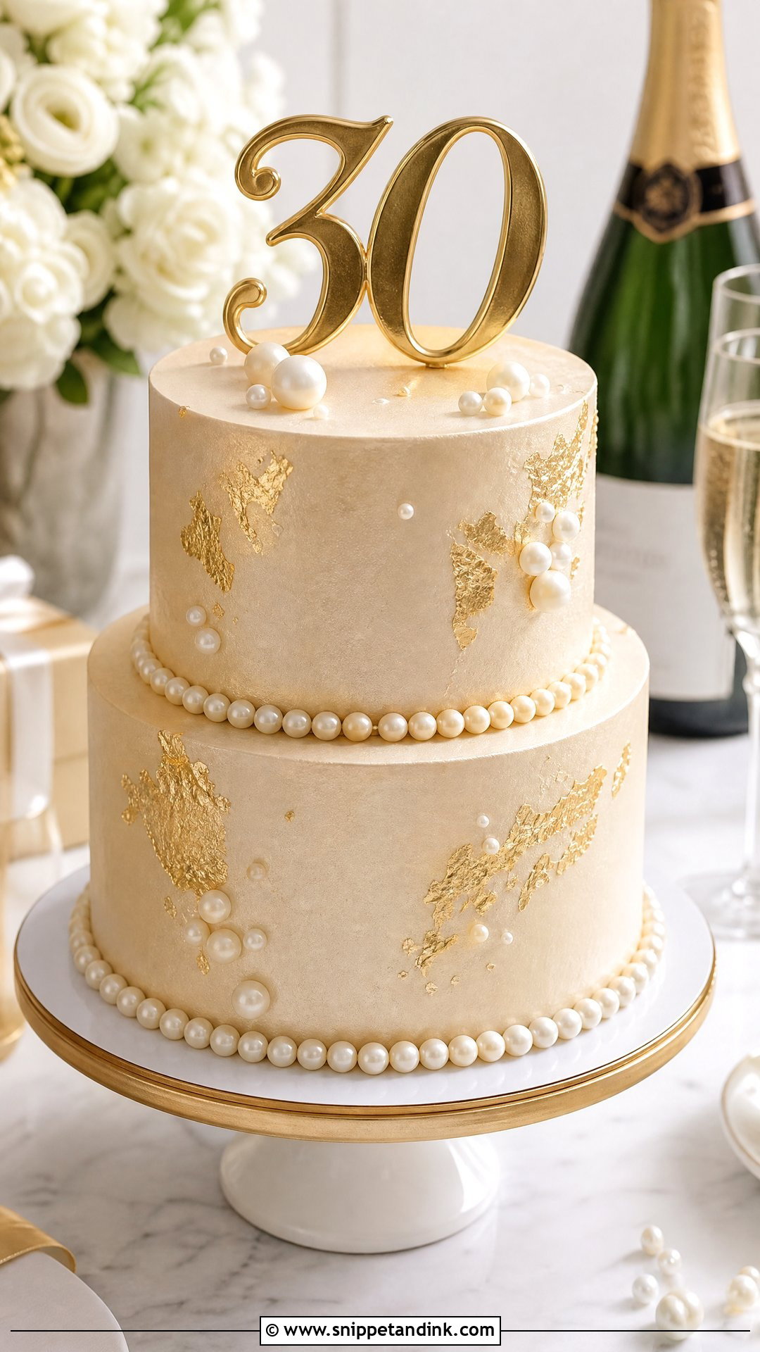 Pearl Anniversary Cake With Champagne Gold - Snippet and Ink - 20 Pearl Anniversary Cake Ideas