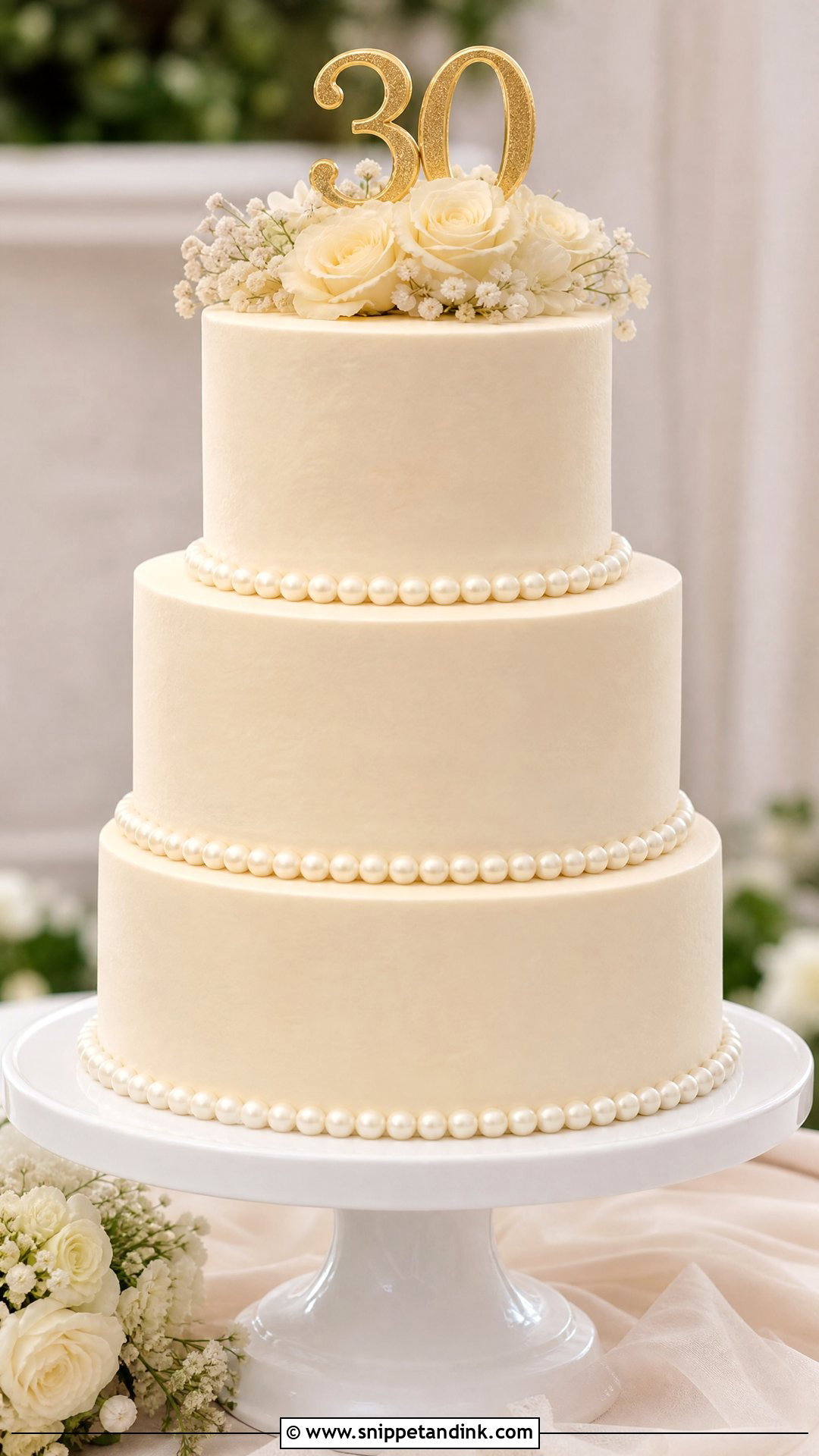 Pearl Anniversary Cake With Ivory Tiers - Snippet and Ink - 20 Pearl Anniversary Cake Ideas