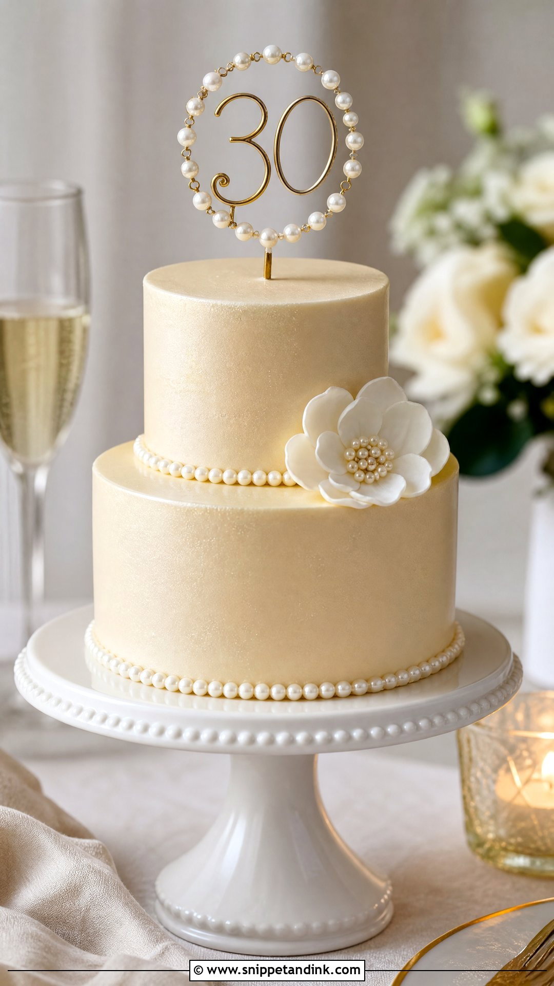 Pearl Anniversary Cake With Mini Tier - Snippet and Ink - 20 Pearl Anniversary Cake Ideas