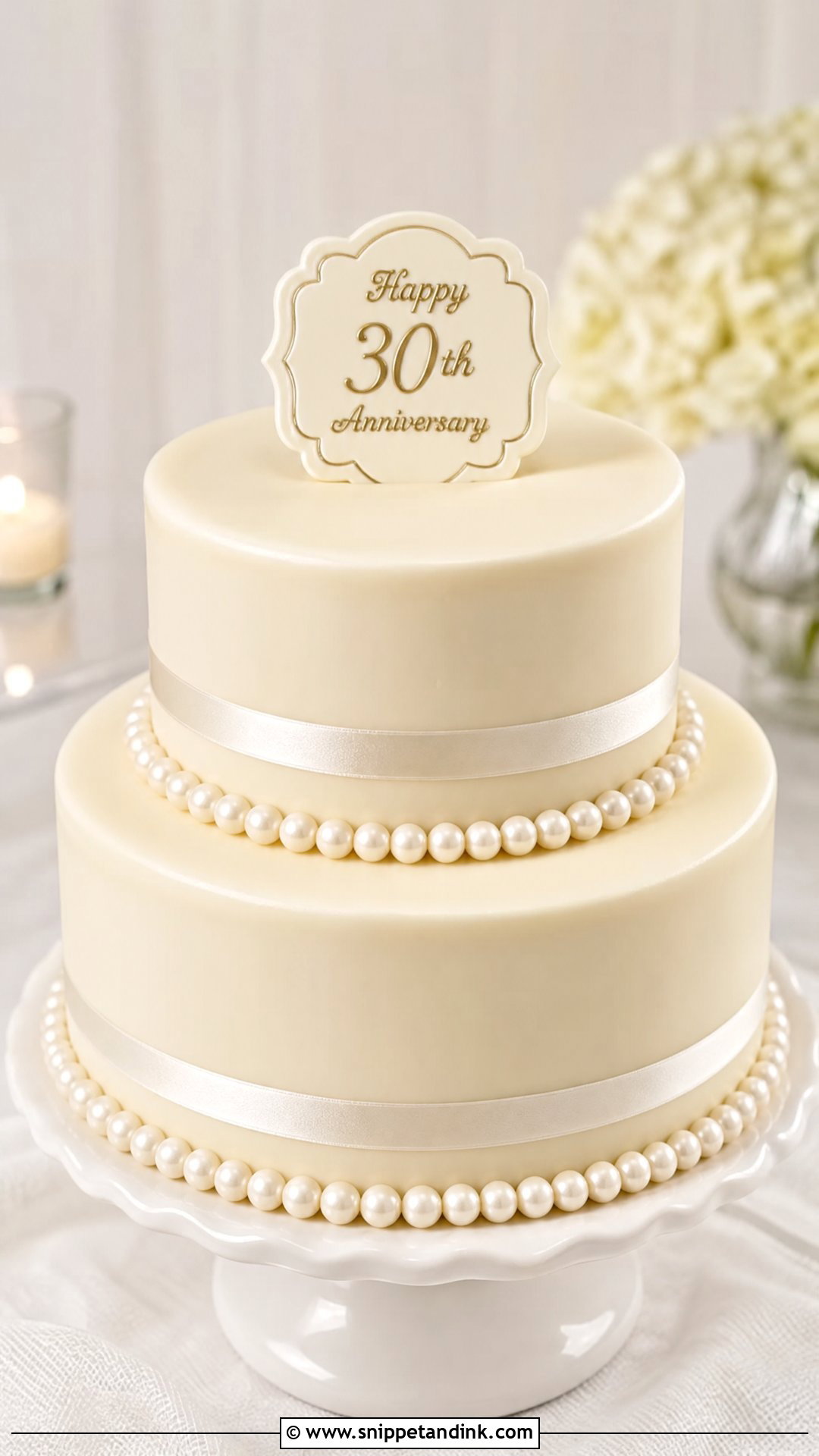 Pearl Anniversary Cake With Pearl Border - Snippet and Ink - 20 Pearl Anniversary Cake Ideas