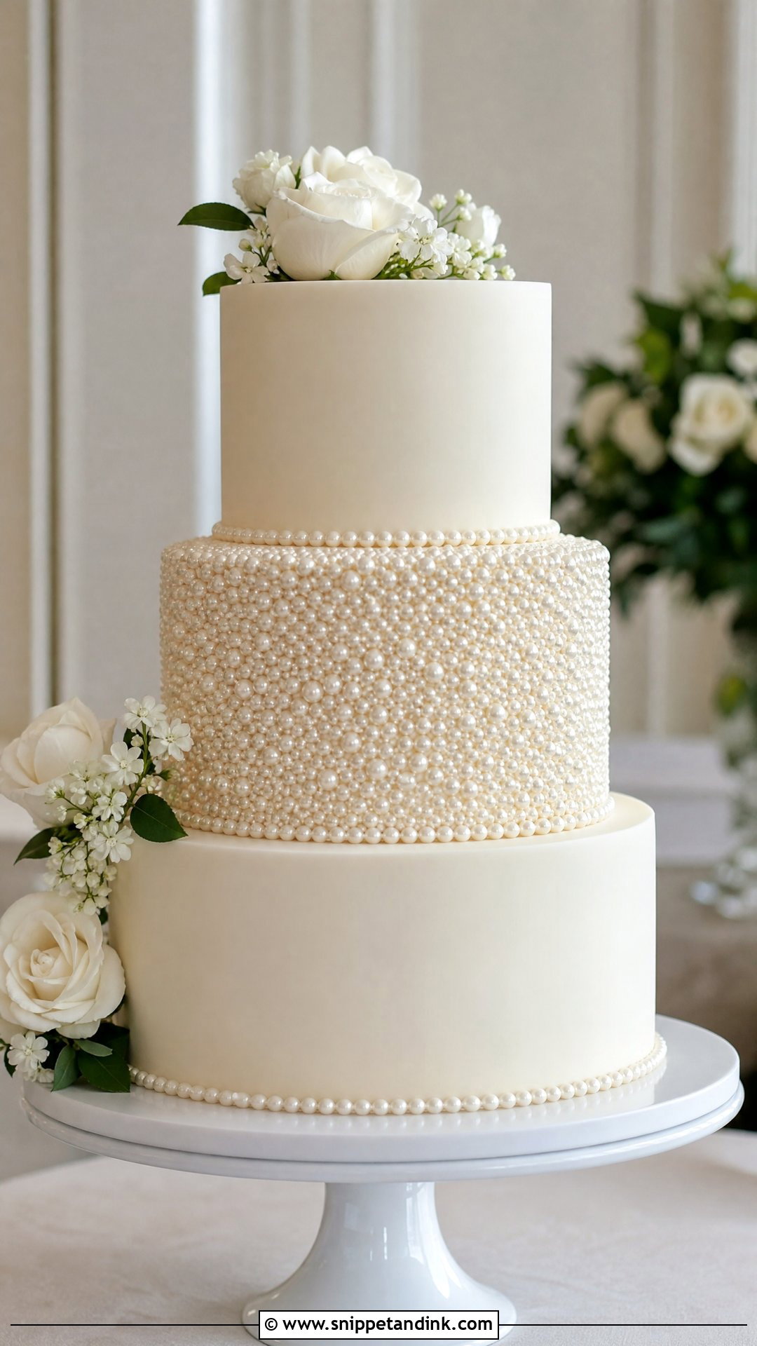 Pearl Anniversary Cake With Pearl Encrusted Tier - Snippet and Ink - 20 Pearl Anniversary Cake Ideas