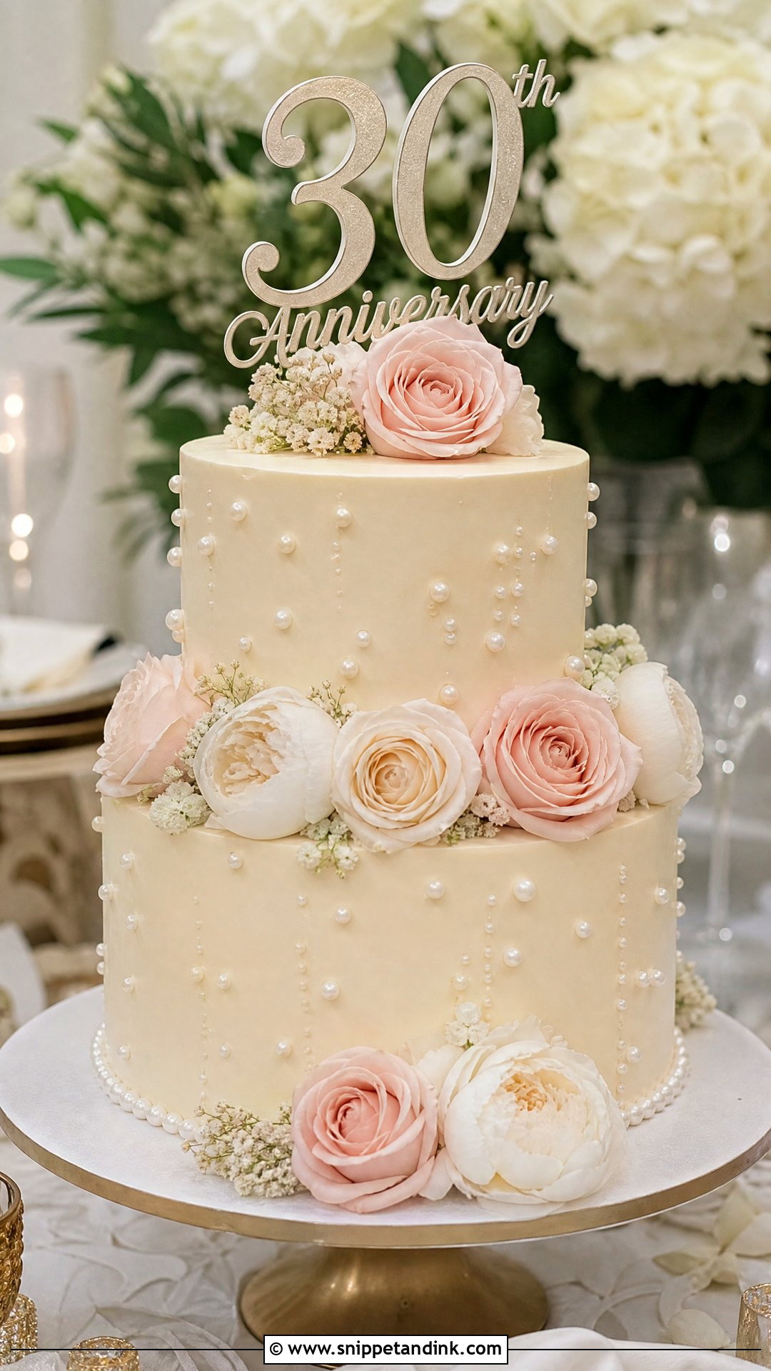 Pearl Anniversary Cake With Sugar Flowers - Snippet and Ink - 20 Pearl Anniversary Cake Ideas