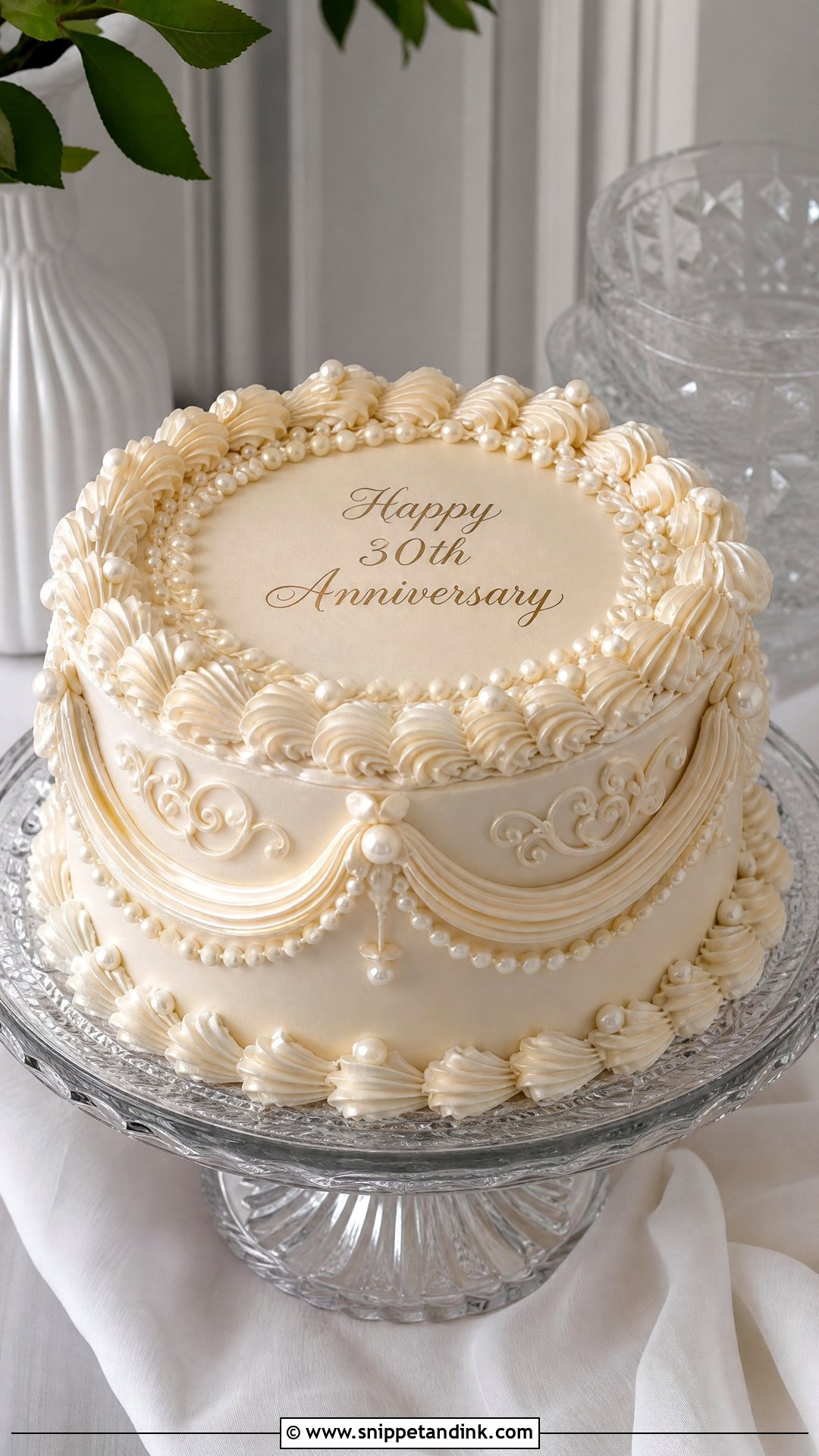 Pearl Anniversary Cake With Vintage Piping - Snippet and Ink - 20 Pearl Anniversary Cake Ideas
