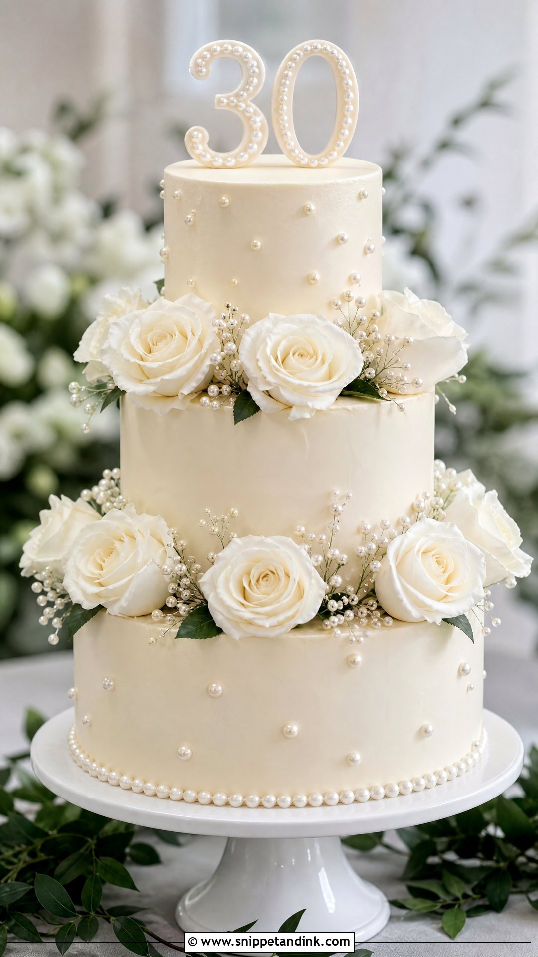 Pearl Anniversary Cake With White Roses - Snippet and Ink - 20 Pearl Anniversary Cake Ideas