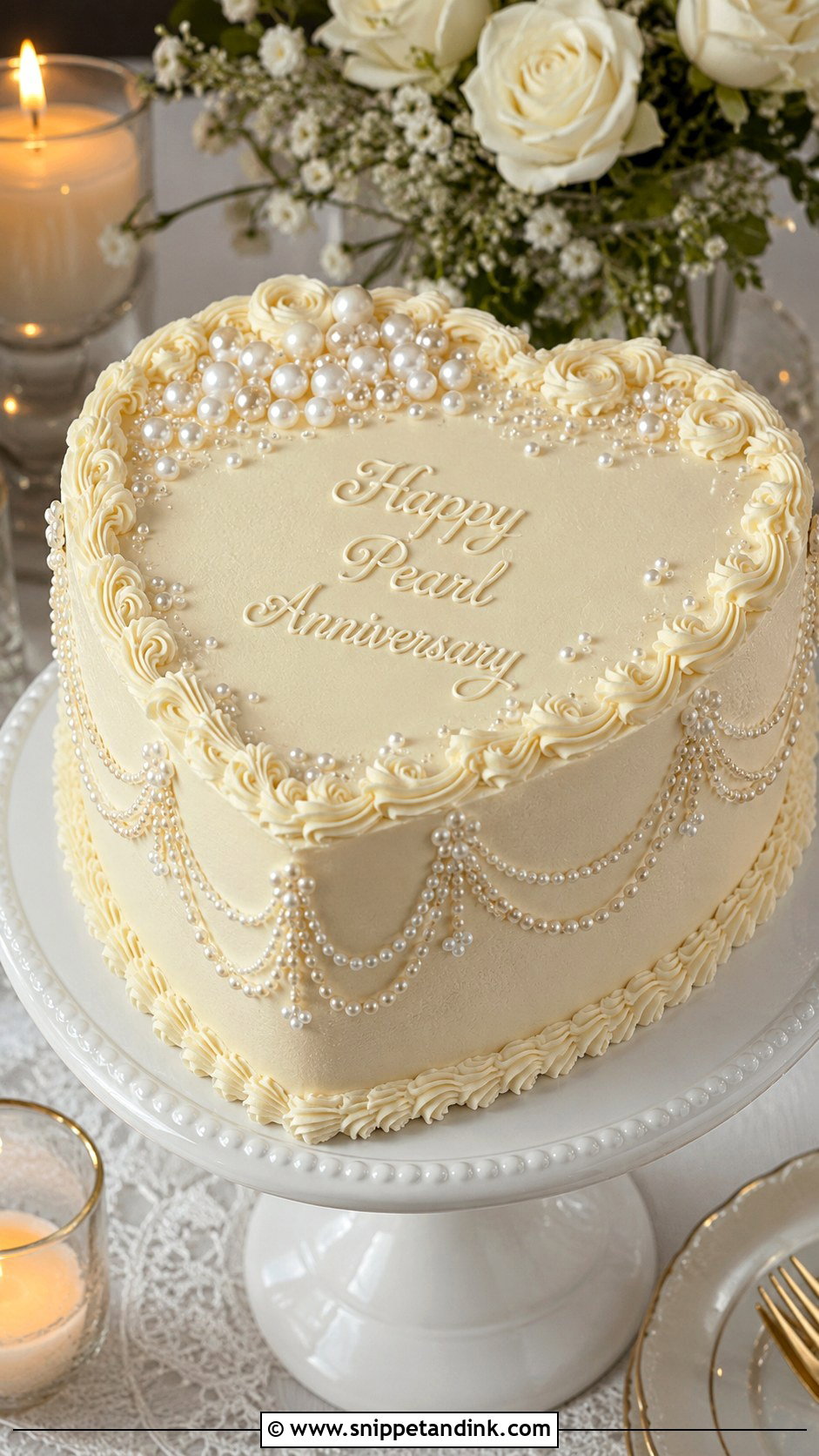 Pearl Anniversary Heart Cake - Snippet and Ink - 20 Anniversary Heart Cake Ideas