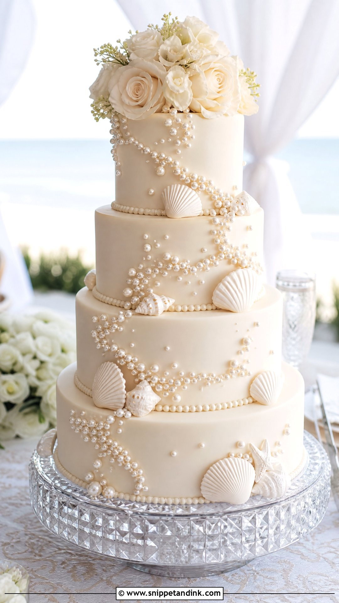 Pearl Beach Wedding Cake - Snippet and Ink - 30 Beach Theme Cake Ideas for Wedding