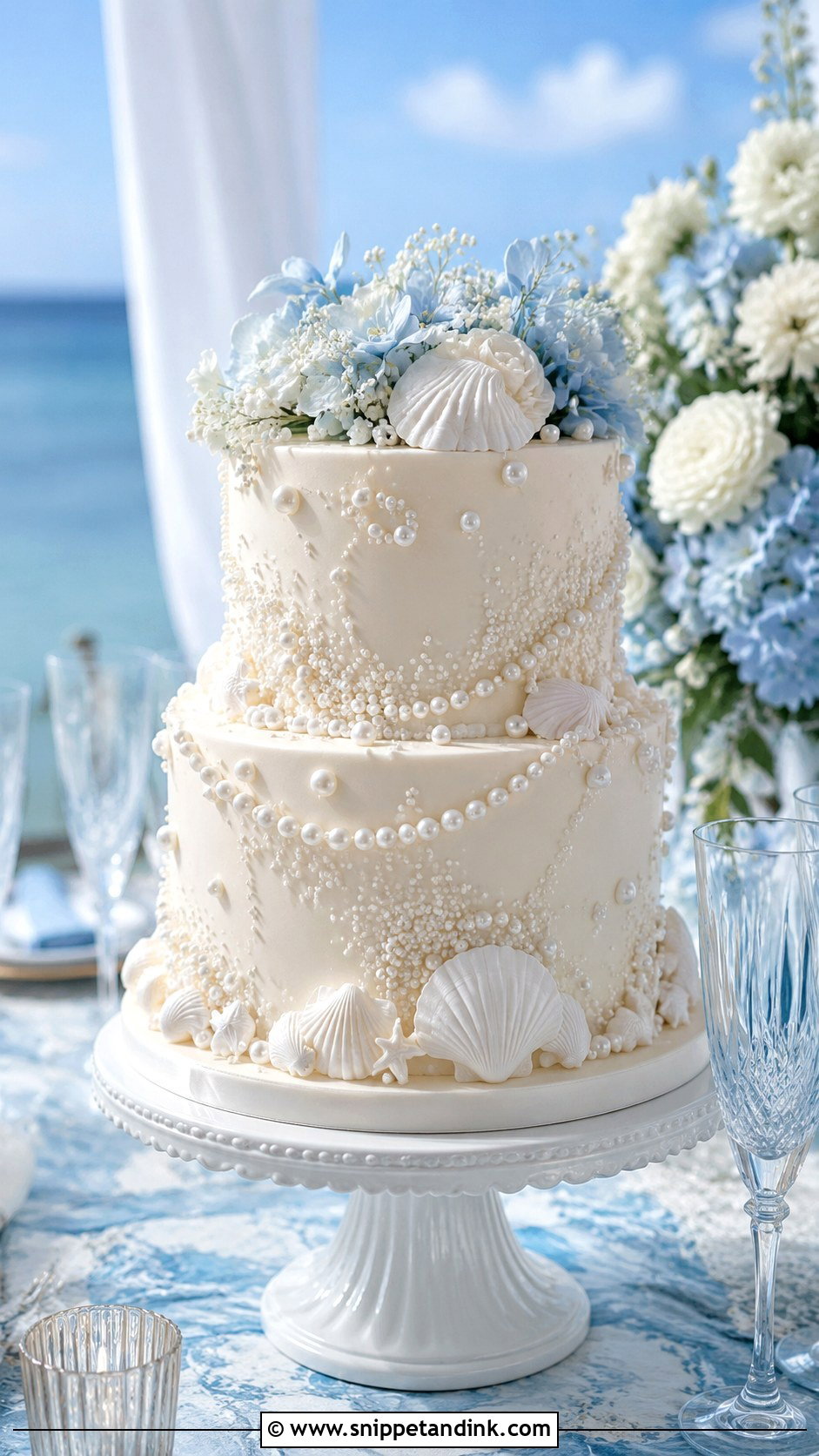 Pearl Beach Wedding Cake - Snippet and Ink - 20 Beach Wedding Cake Ideas