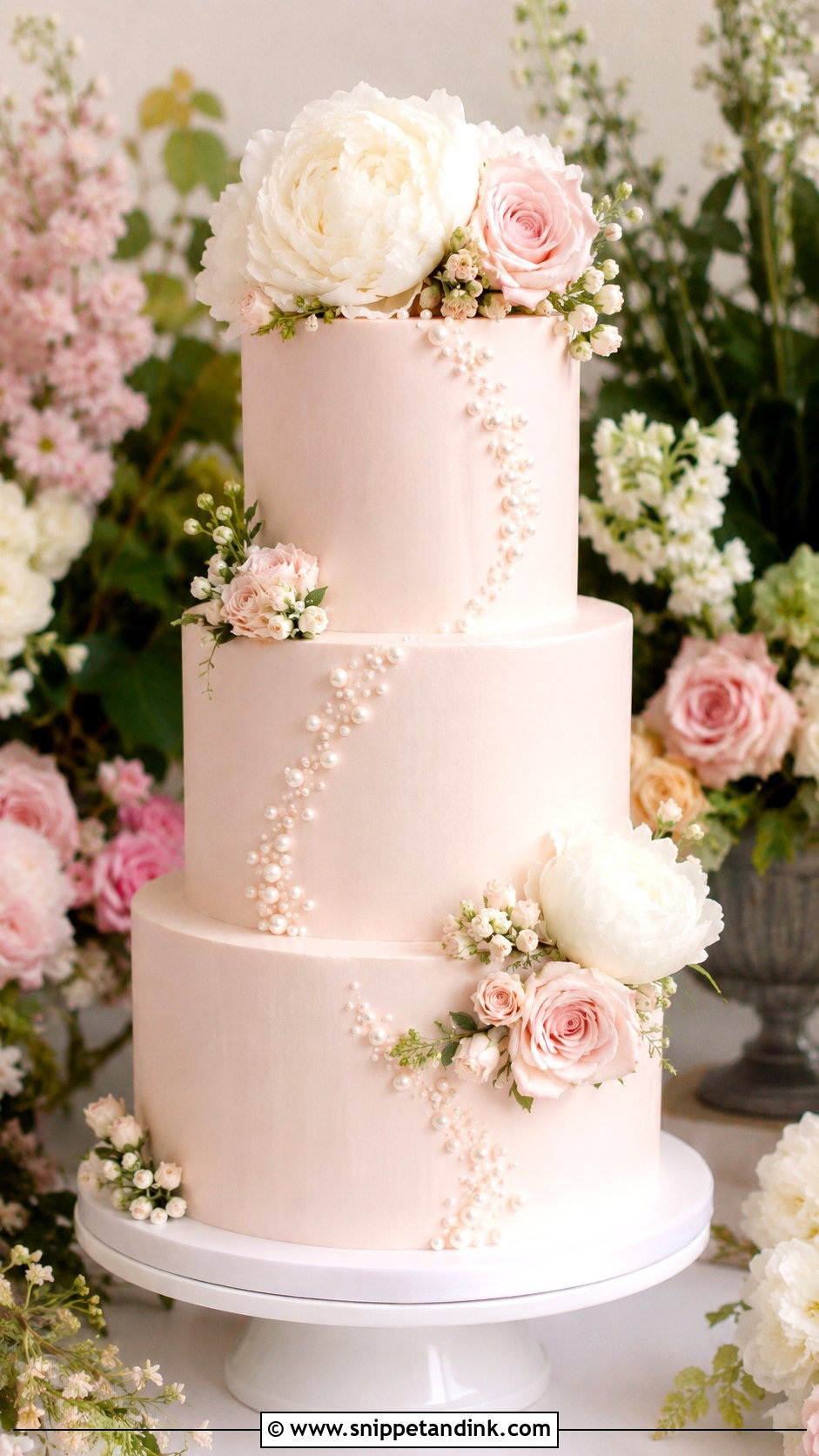 Pearl Blush Wedding Cake - Snippet and Ink - 20 Cakes with Pearls for Wedding