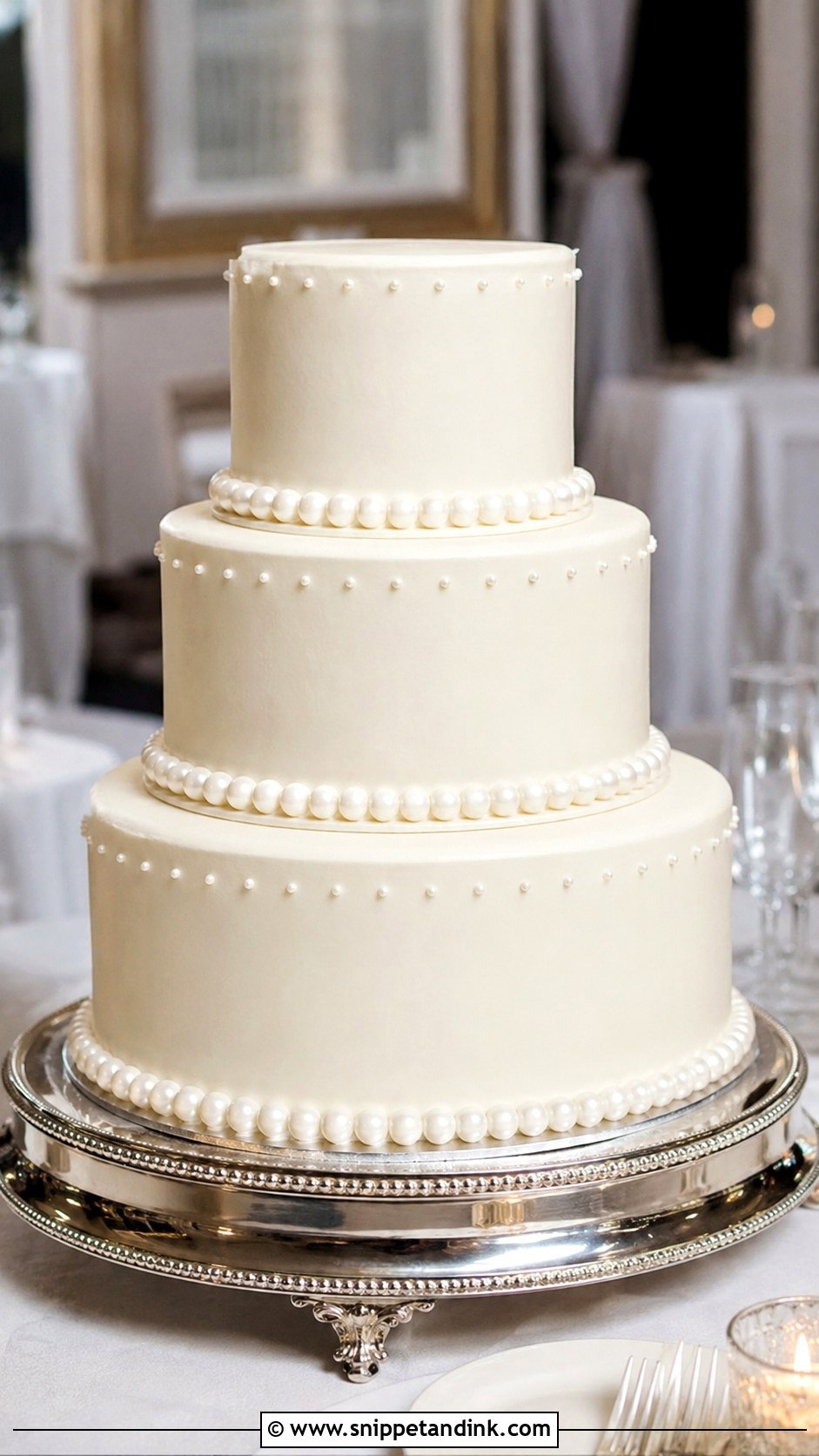 Pearl Border 3 Tier Wedding Cake No Flowers - Snippet and Ink - 20 3 Tier Wedding Cake No Flowers