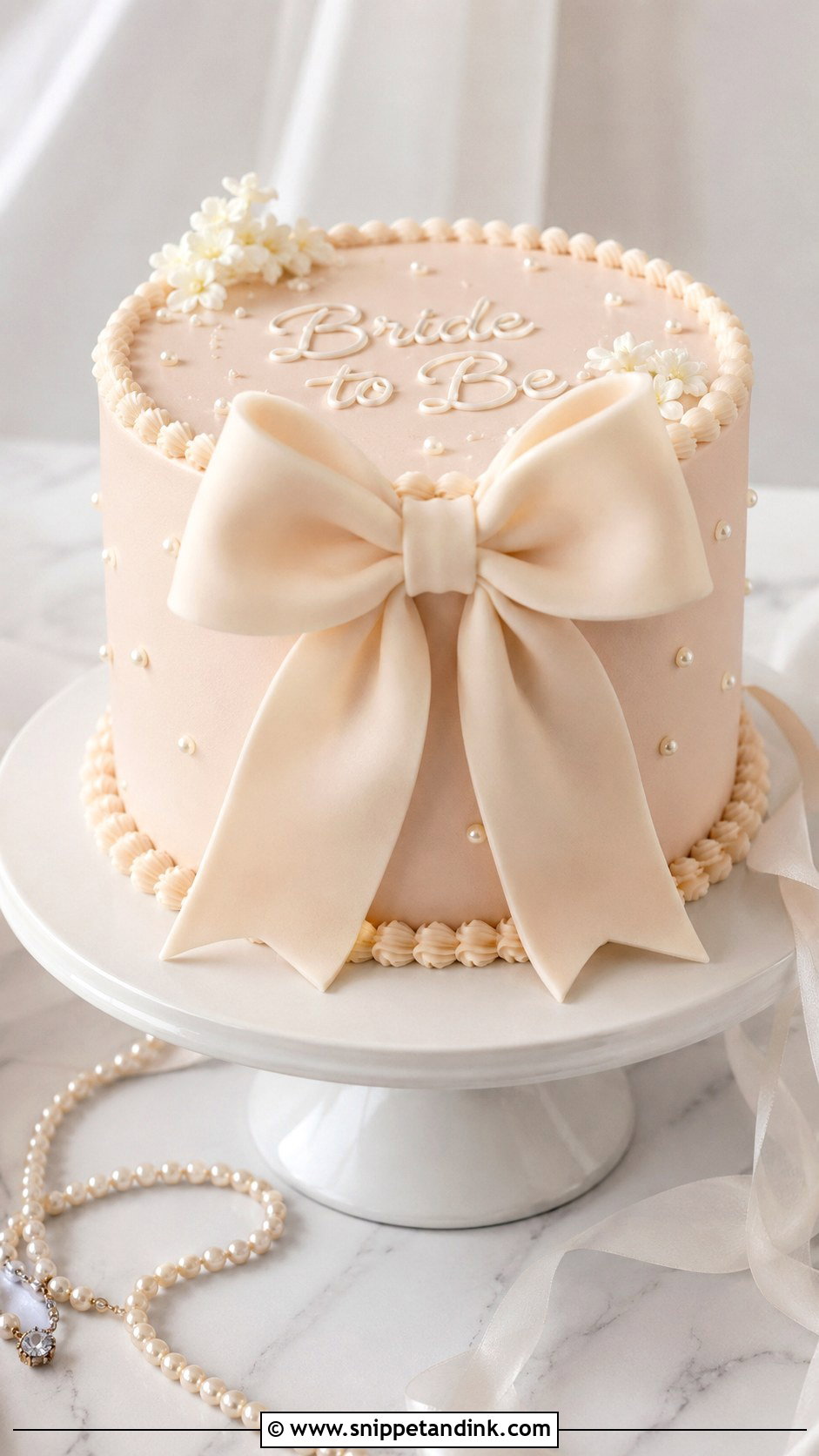 Pearl Bow Bachelorette Cake - Snippet and Ink - 25 Let Them Eat Cake Bachelorette Ideas for Wedding