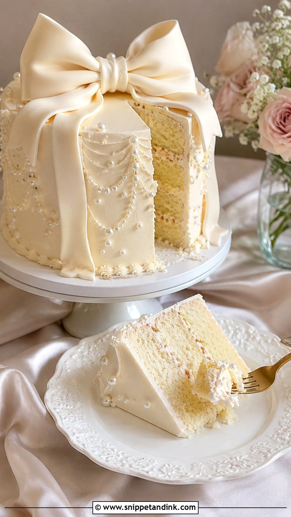Pearl Bow Wedding Cake Eating Photo - Snippet and Ink - 20 Cake Eating Photoshoot Ideas for Wedding