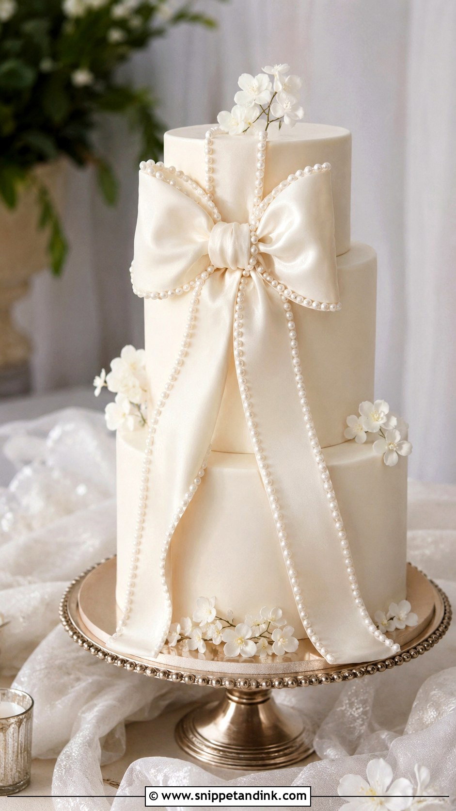 Pearl Bow Wedding Cake - Snippet and Ink - 20 Cakes with Pearls for Wedding
