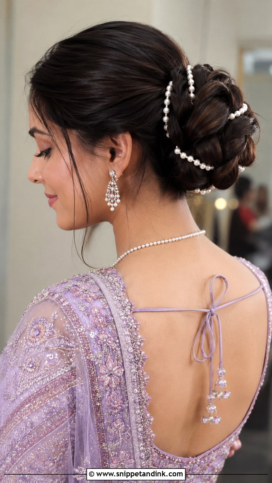 Pearl Braided Bun - Snippet and Ink - 20 Front Indian Weddings Bridal Hairstyles